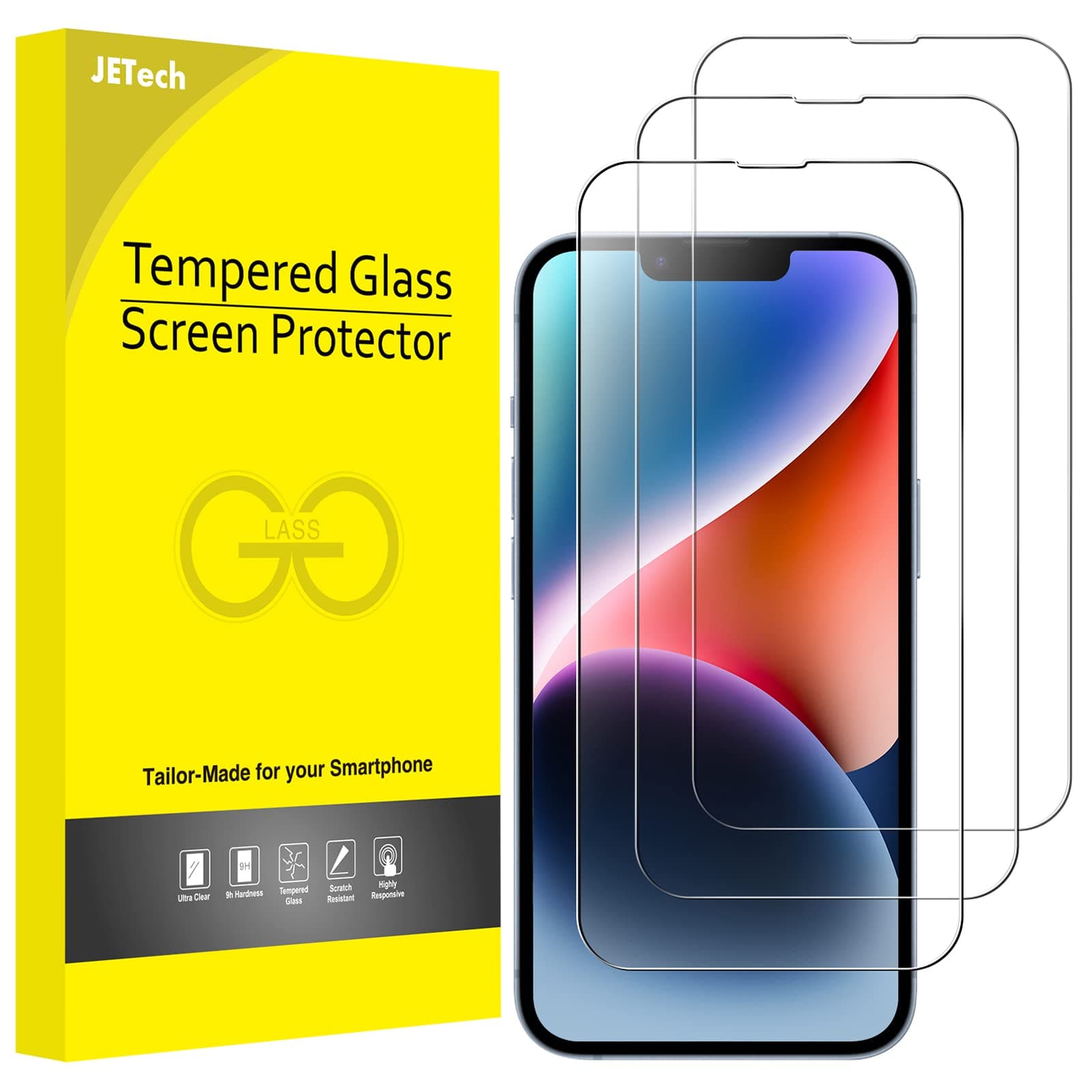 JETech Pellicola Protettiva a Copertura Totale per iPhone 17e (2026) / iPhone 16e / iPhone 14, Completa Vetro Temperato Film 9H Compatibile con Cover, Display da 6,1 Pollici, Pacco da 3