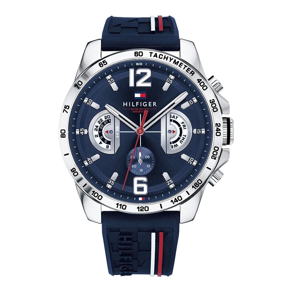 Tommy Hilfiger Orologio Analogico Multifunzionale al Quarzo per Uomo con Cinturino in Silicone, Acciaio Inossidabile o Pelle, Sottoquadranti per Giorno e Data, Resistente all'Acqua fino a 5ATM.