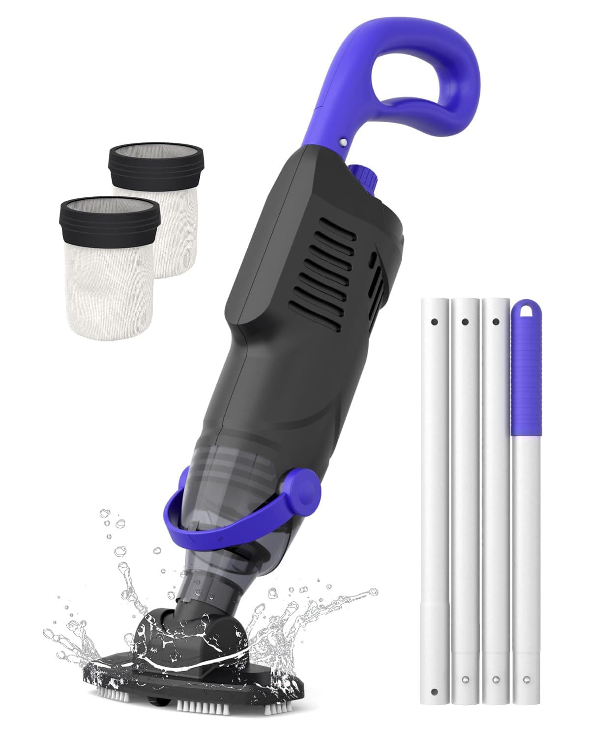 WUWO Little Shark Aspirateur de Piscine sans Fil pour Piscine Hors Sol | Moteur 60 W, Débit 68 L/min, Batterie 5000 mAh, 60 min, 1,3 kg, 2 Têtes, IPX8