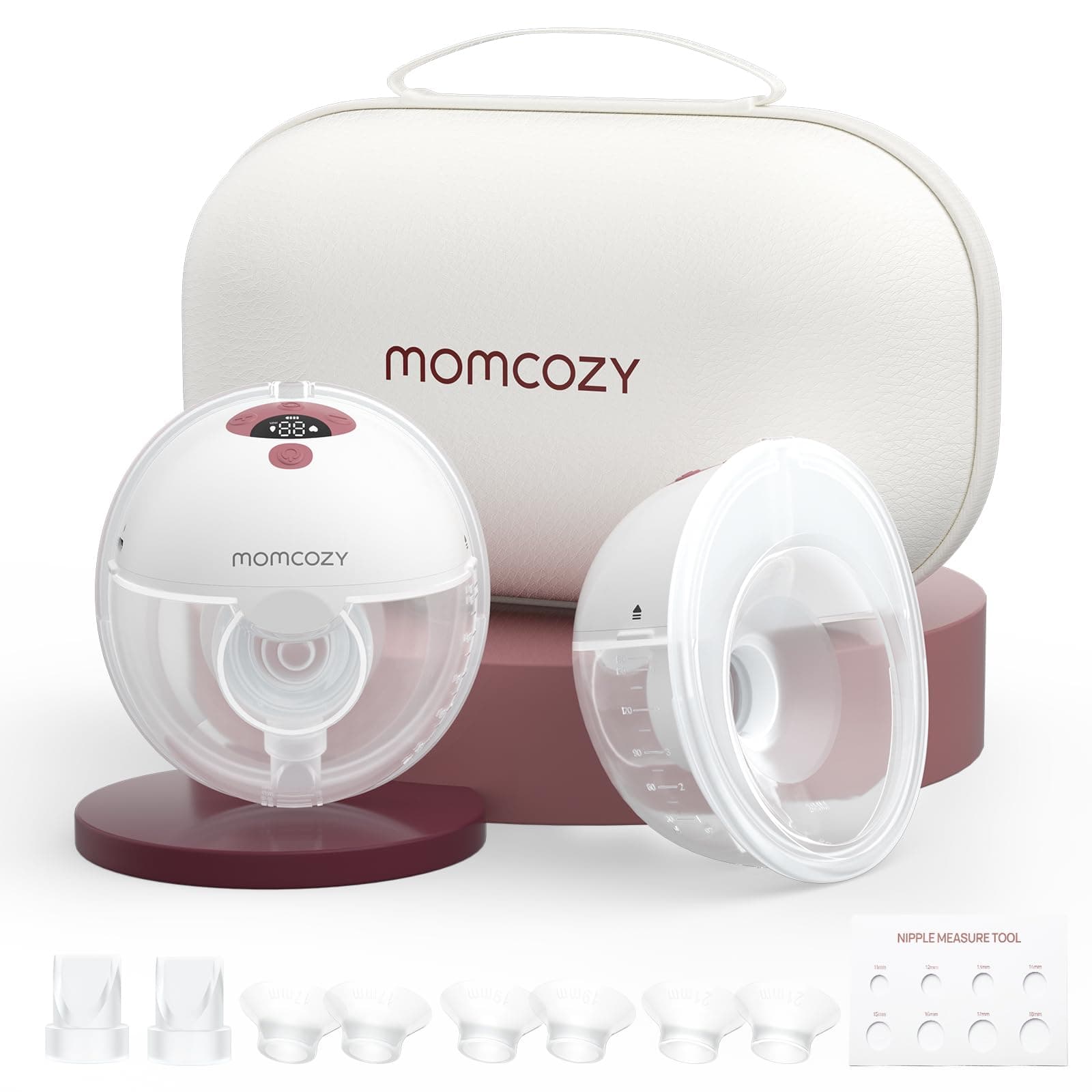 Momcozy M5 Milchpumpe Elektrisch, Tragbar Freihändig Doppelmilchpumpe, Doppelt Abgedichteter Flansch Mit 3 Modi und 9 Stufen, 24 mm (2, Rot)