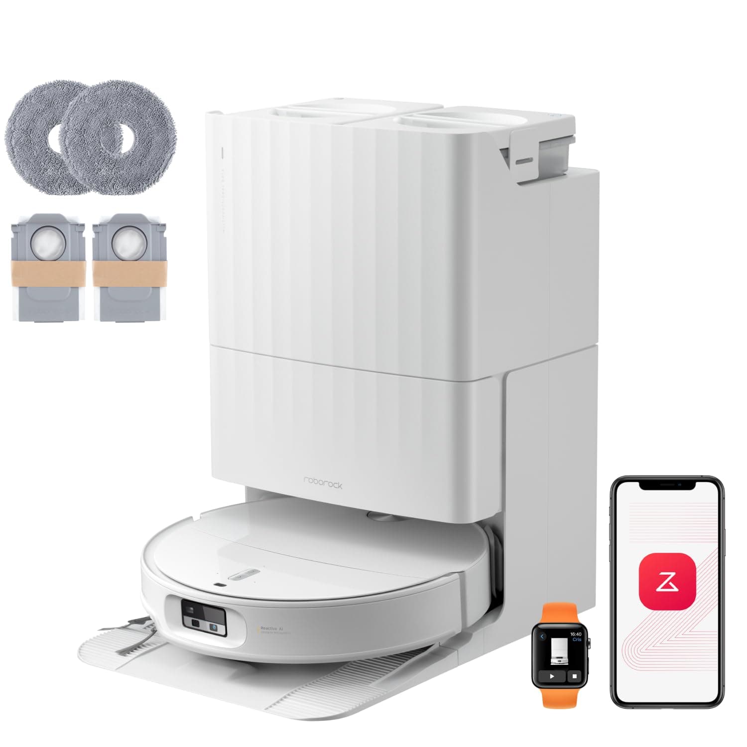 roborock Qrevo Edge 2 Set Robot Aspirateur Laveur, 25 000 Pa, Lavage des Serpillières à l'eau Chaude à 80°C, Évite 280+ Obstacles, Système Anti-enchevêtrement, 7,98cm Mince,Technologie FlexiArm, Blanc