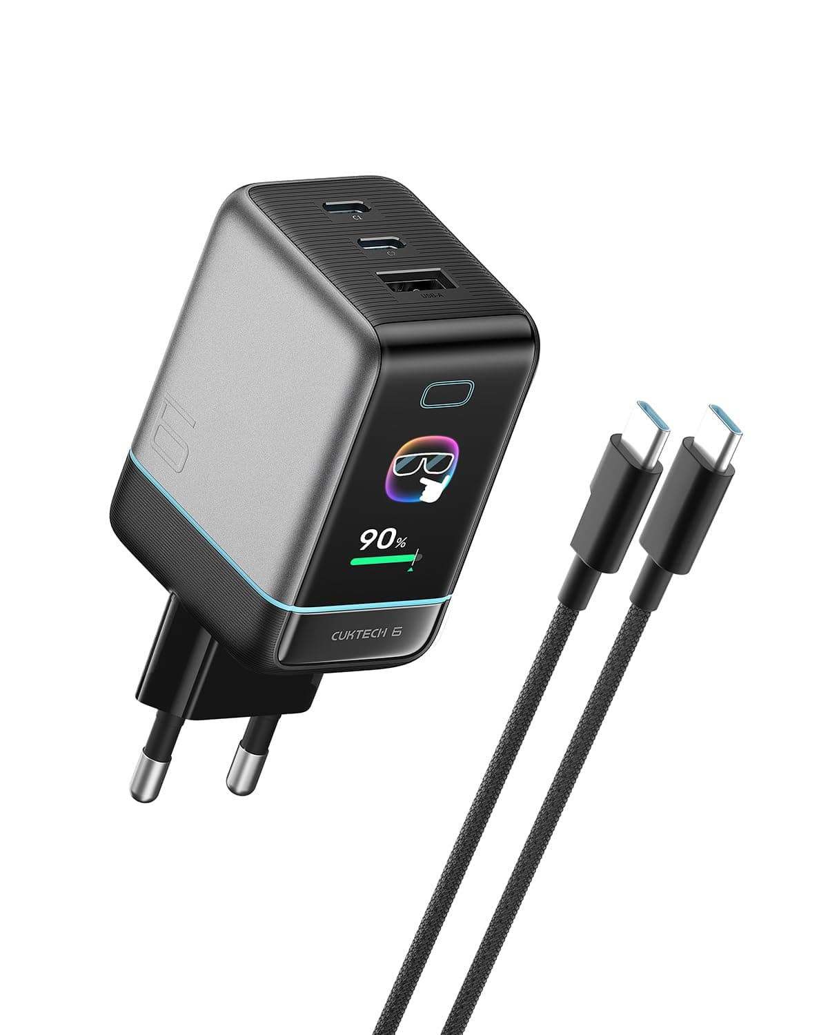 CUKTECH 6 Cargador 100W MAX con Pantalla | 3 Puertos (2 USB-C + 1 USB-A) Carga Rápida, Compatible con iPhone 17, MacBook, Samsung, Xiaomi, HONOR