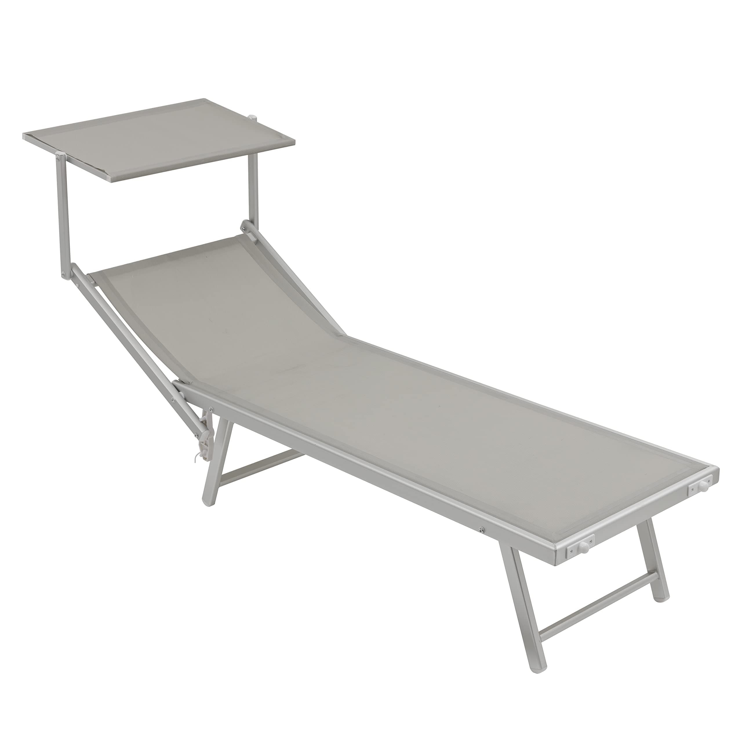 Baroni Home Lettino Prendisole con Struttura in Alluminio e Tetto Parasole, Comodo e Resistente lettino da giardino, Spiaggia, Piscina Rivestito in Textilene, 60x190x35 Grigio