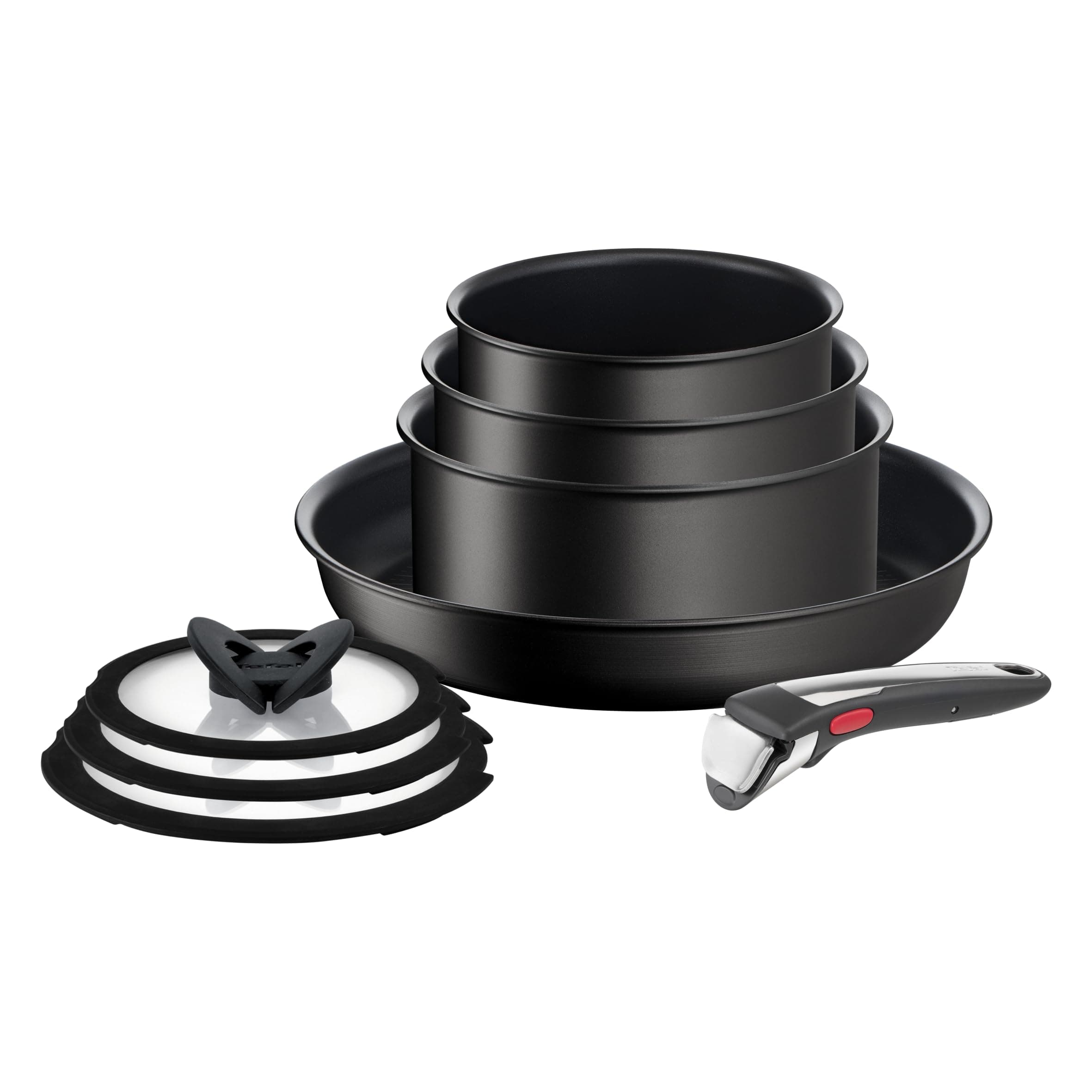 Tefal Ingenio Unlimited On - Juego de Sartén 28 cm + 3 Cazos 16/18/20 cm + 3 Tapas + Mango extraíble, Apto inducción, antiadherentes, Thermo-signal, apto lavavajillas y horno