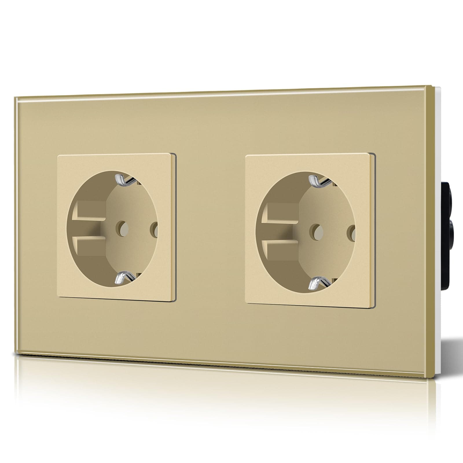 BSEED Enchufe Doble Pared con Cristal,Enchufes Empotrable Estándar,Schuko Enchufe Simple 16A 250V,Toma de Corriente para Cocina,Dormitorio,Oficina,Hotel,M Serie,2 Enchufes,157mm Oro