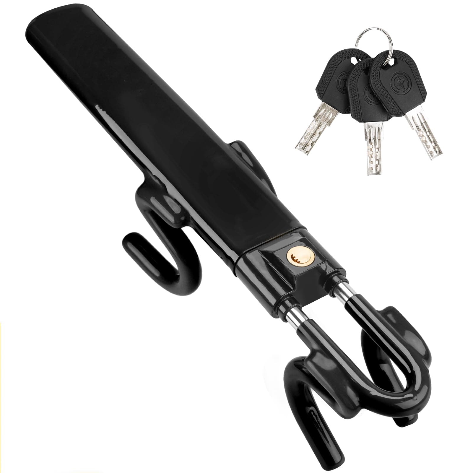 Tevlaphee Blocca Sterzo Automobile, Bloccasterzo Auto, Alta Visibilità, Resistente, Vestibilità universale, Lunghezza Regolabile, 3 Chiavi(Nero)