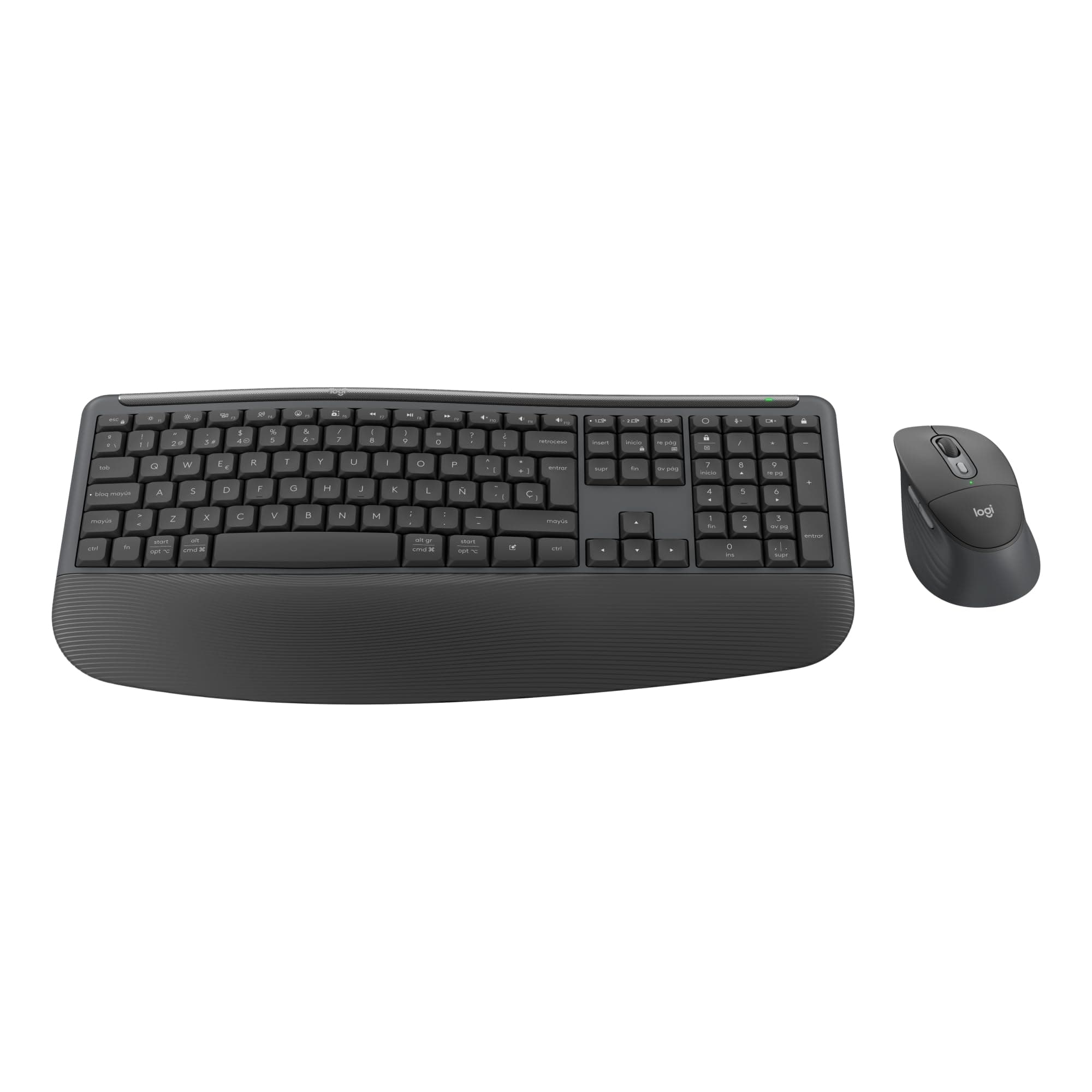 Logitech Signature Comfort Plus Combo MK880 (Grafito) | Teclado y ratón inalámbricos, tamaño completo con reposamanos, clics silenciosos, Bluetooth, Windows, macOS, QWERTY ESP