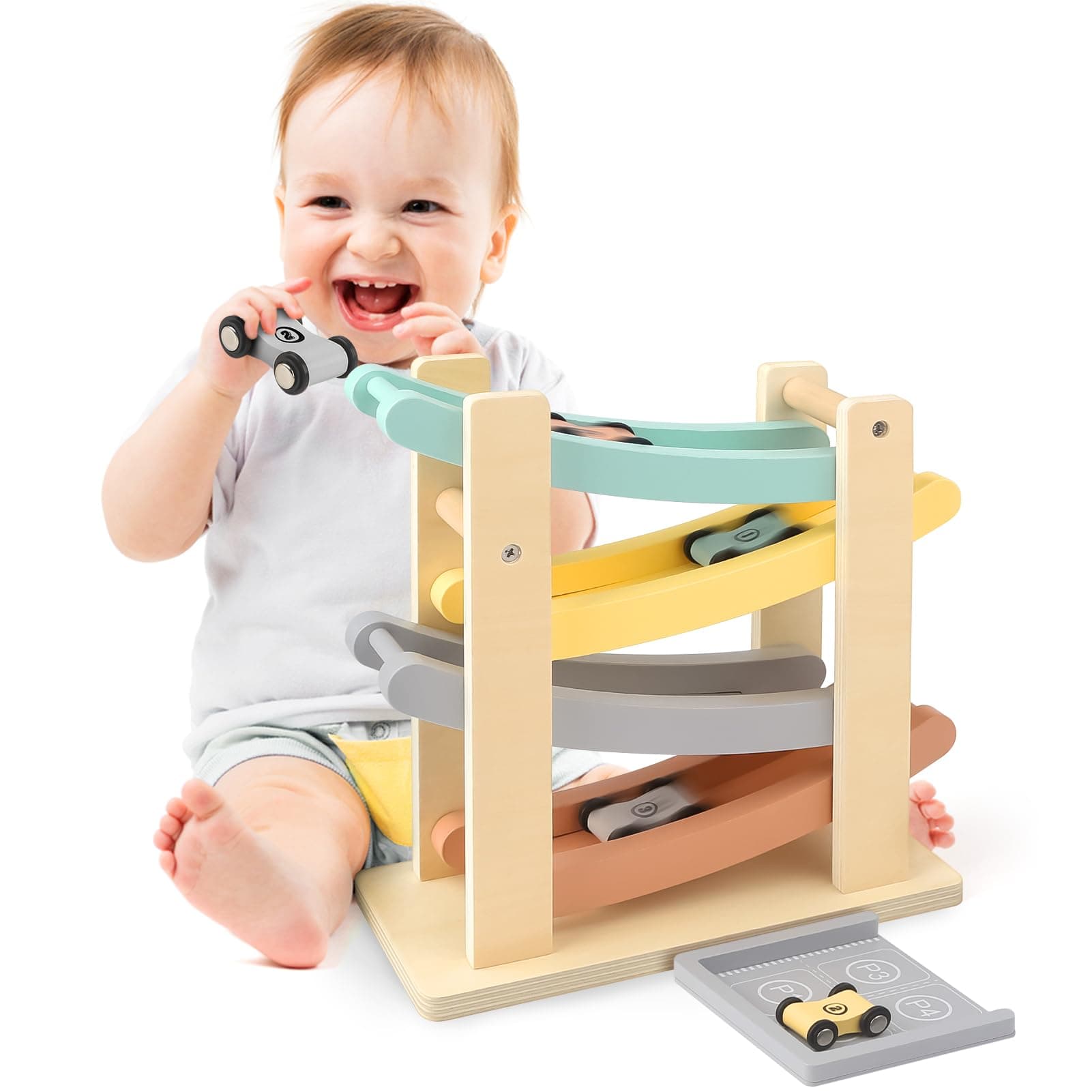 Vanplay Montessori Juguete a Partir de 1 año para Coche, Pista de Bolas, Madera, a Partir de 1, 2 años, Juguete de Madera, Regalo para 1 2 años, niño