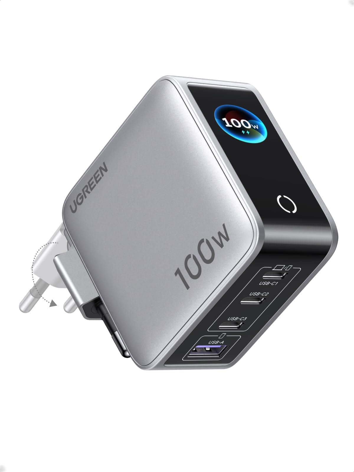 UGREEN Nexode Pro 100W Chargeur Rapide USB C 4 Ports avec Écran Intelligent GaN Compatible avec iPhone 17 Pro Max Air 16 15 14 13 Galaxy S26 S25 S24 Pixel 10 9 iPad MacBook Neo Air Pro M5 M4 M3 M2 M1