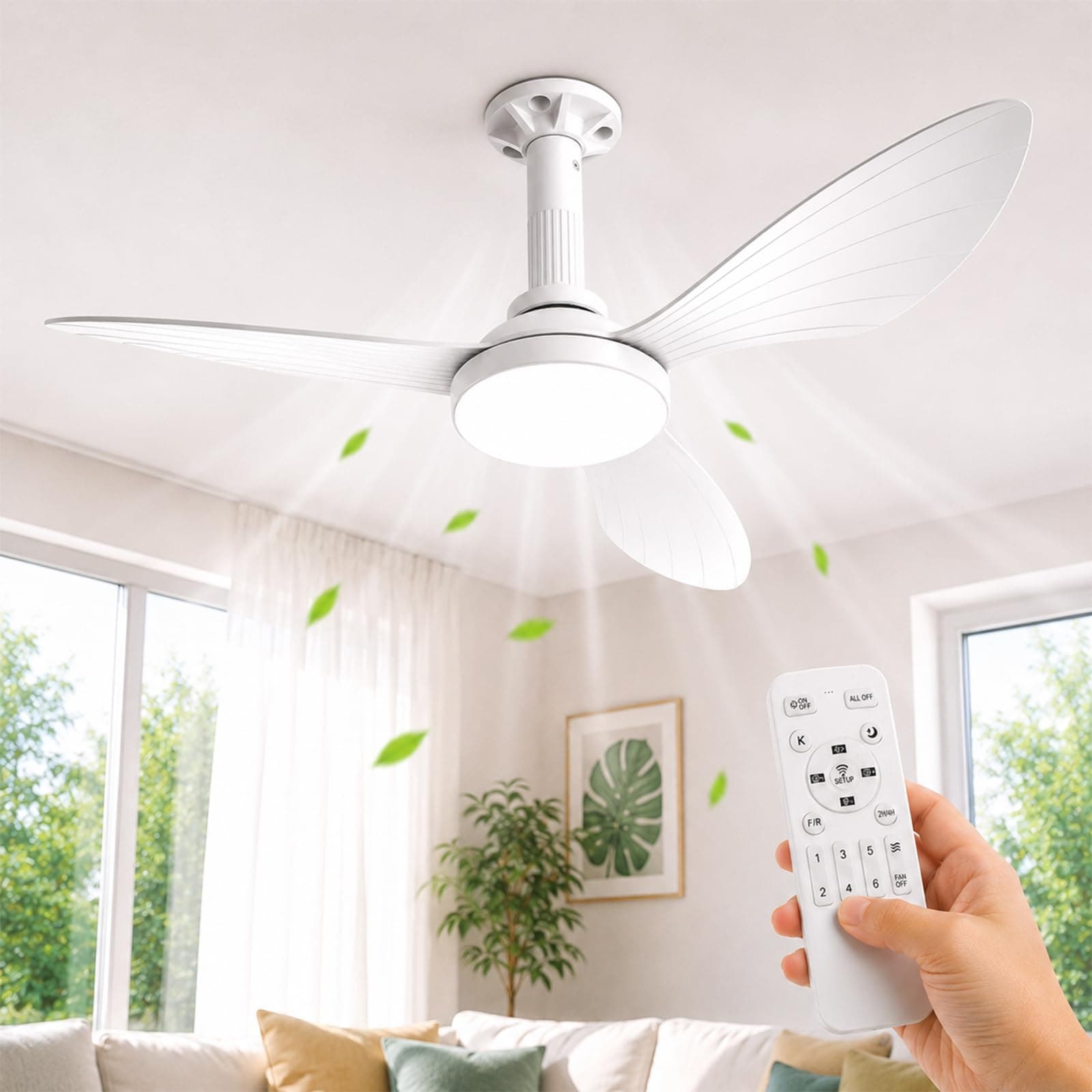 Hisummer 91cm Ventilateur Plafond avec Lumiere, Connexion E27 Uniquement avec Socle Fourni, Montage Rapide Ventilateur Plafond Silencieux Réversible avec Télécommande pour Chambres, Salon, Cuisine