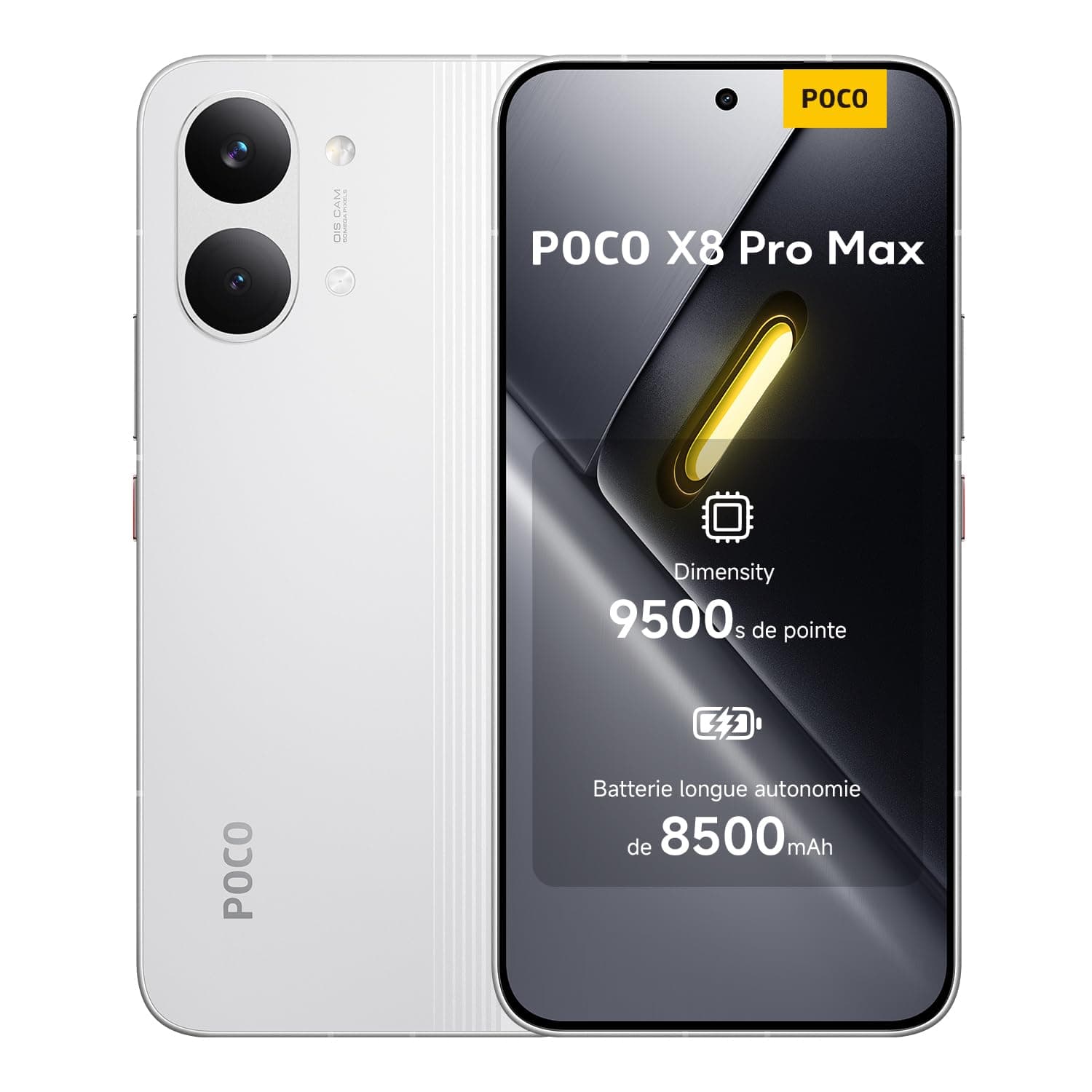 POCO X8 Pro Max, Smartphone 12+512 Go, Processeur Haut de Gamme Dimensity 9500s,écran AMOLED Ultra-Lumineux, 50 MP Light Fusion 600 avec OIS, Blanc,1 an de Garantie supplémentaire,Chargeur Non Inclus