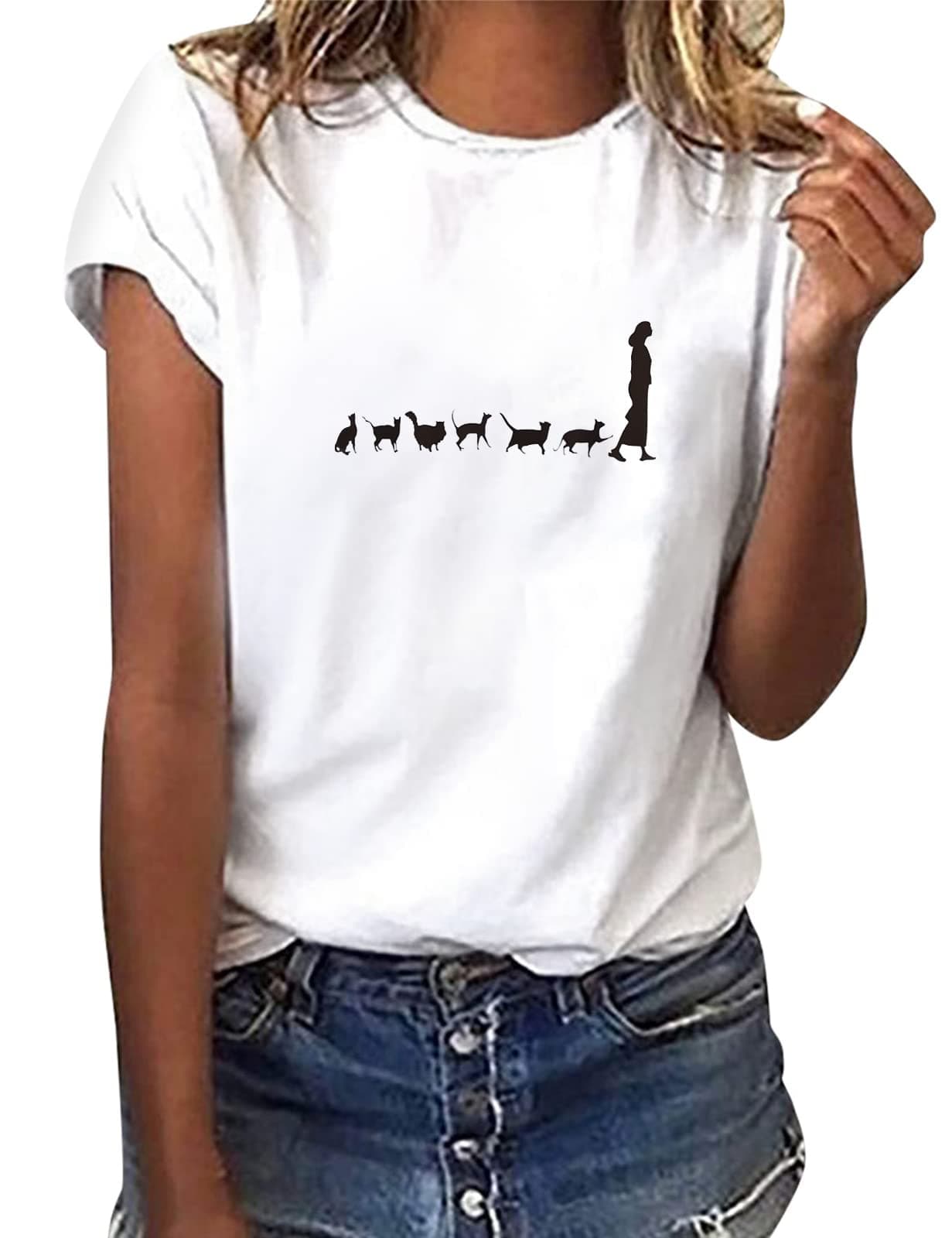 heekpek T Shirt Donna Manica Corta Bianca Cotone Maglietta Manica Corta Donna Casual Girocollo Stampa Estiva Base Tee Bluse