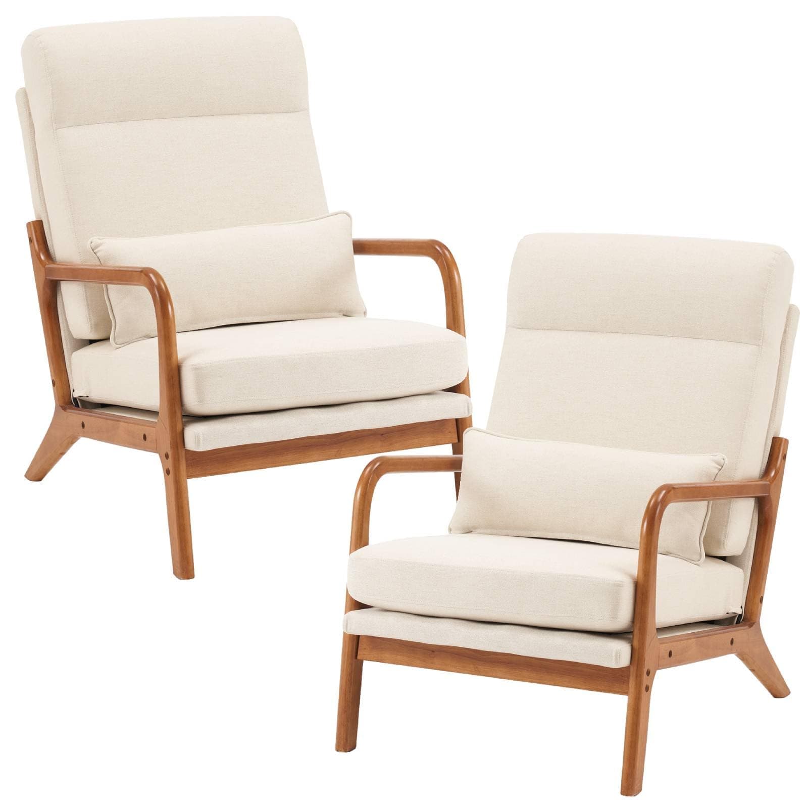 LEADZM Fauteuil de Salon Lot de 2 avec Cadre en Bois Massif Fauteuil Lounge, Fauteuil Relax Scandinave, Dossier Haut, pour Salle à Manger, Salon, Chambre, Siege Bureau