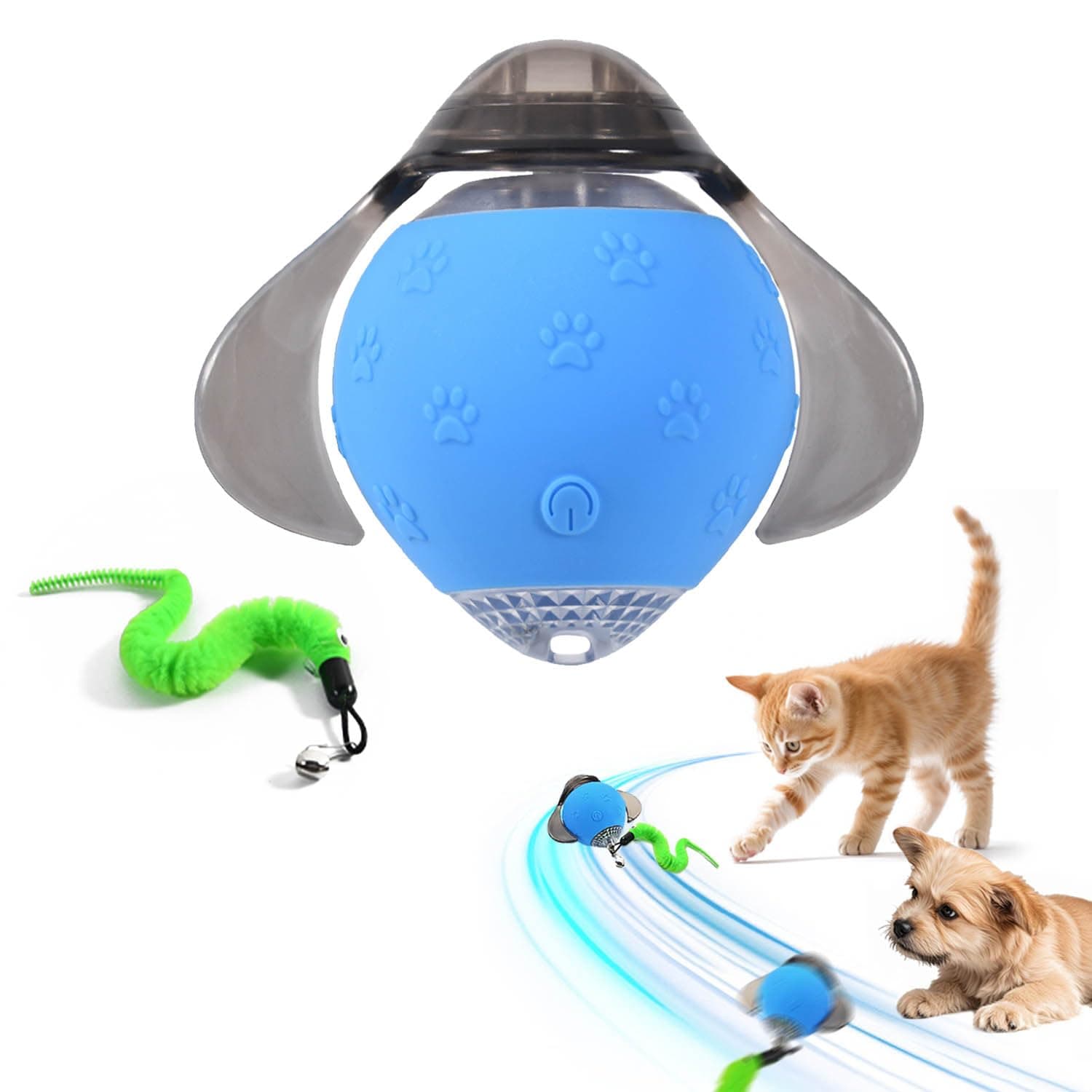 Jouet Balle Interactif pour Chat,2025 Nouvelle Luciole Rechargeable smartball Chat Intérieur avec Queue Duveteuse,Speedy Tail 2.0 Jouet Chat Automatique pour Chats Chiot l'instinct de Chasse (Bleu)