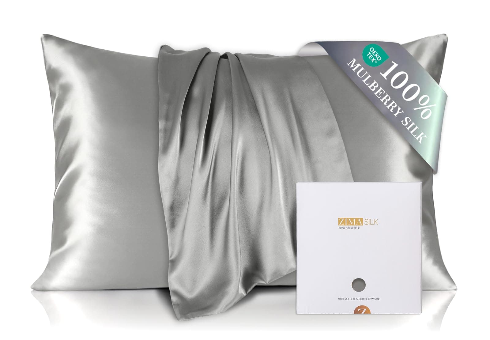 ZIMASILK Federa 100% Seta di gelso per capelli e pelle, Federa per cuscino in seta naturale da 19 momme, entrambi i lati sono realizzati in seta(1 pezzo, Grigio, 50x75cm)