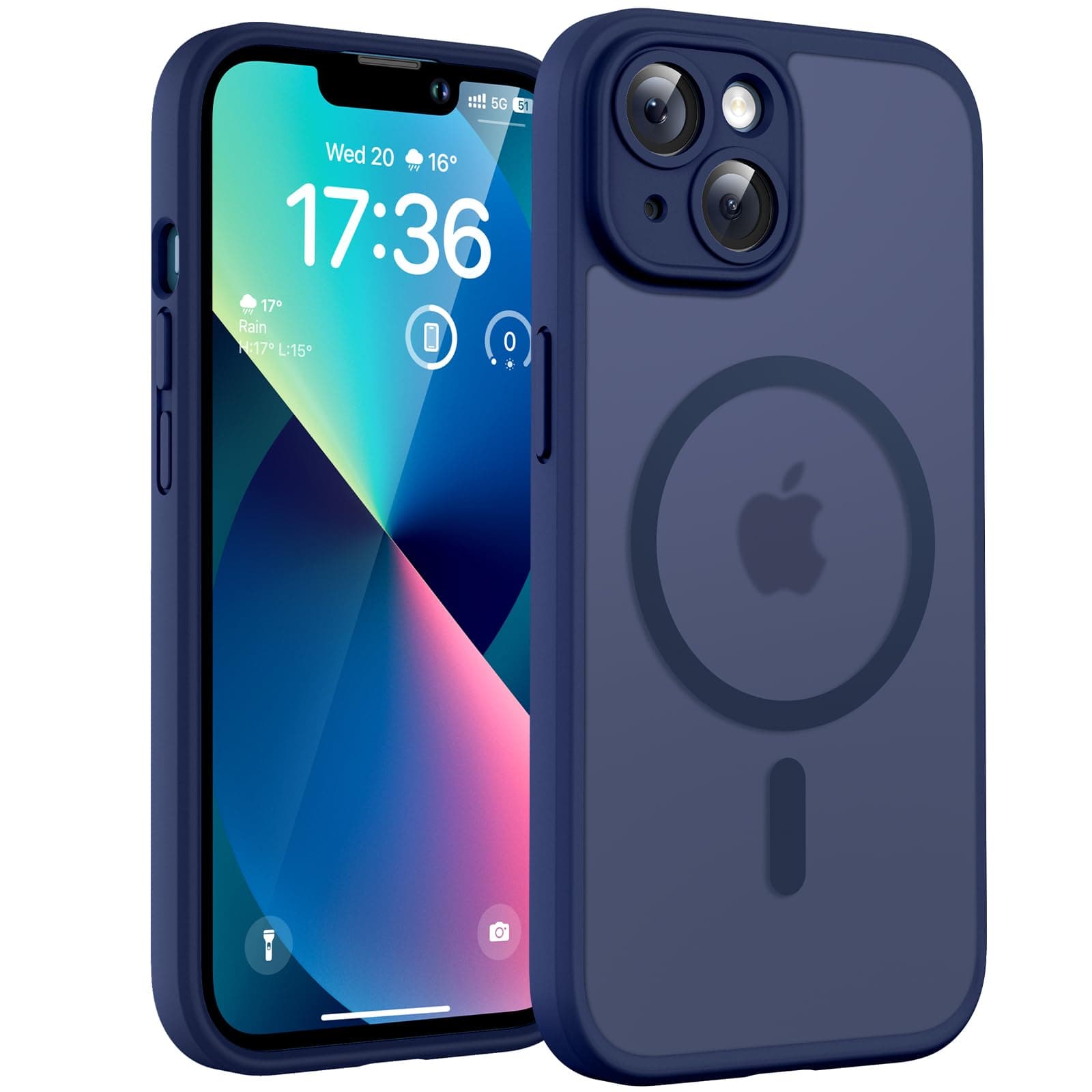 TOCOL für iPhone 13 Hülle, Kompatibel mit MagSafe, Matt Tiefblau | Eingebauter Magnetring, Vollständiger Kameraschutz, Militärschutz Stoßfest Kratzfest Haltbarkeit, Durchscheinend Rückseite