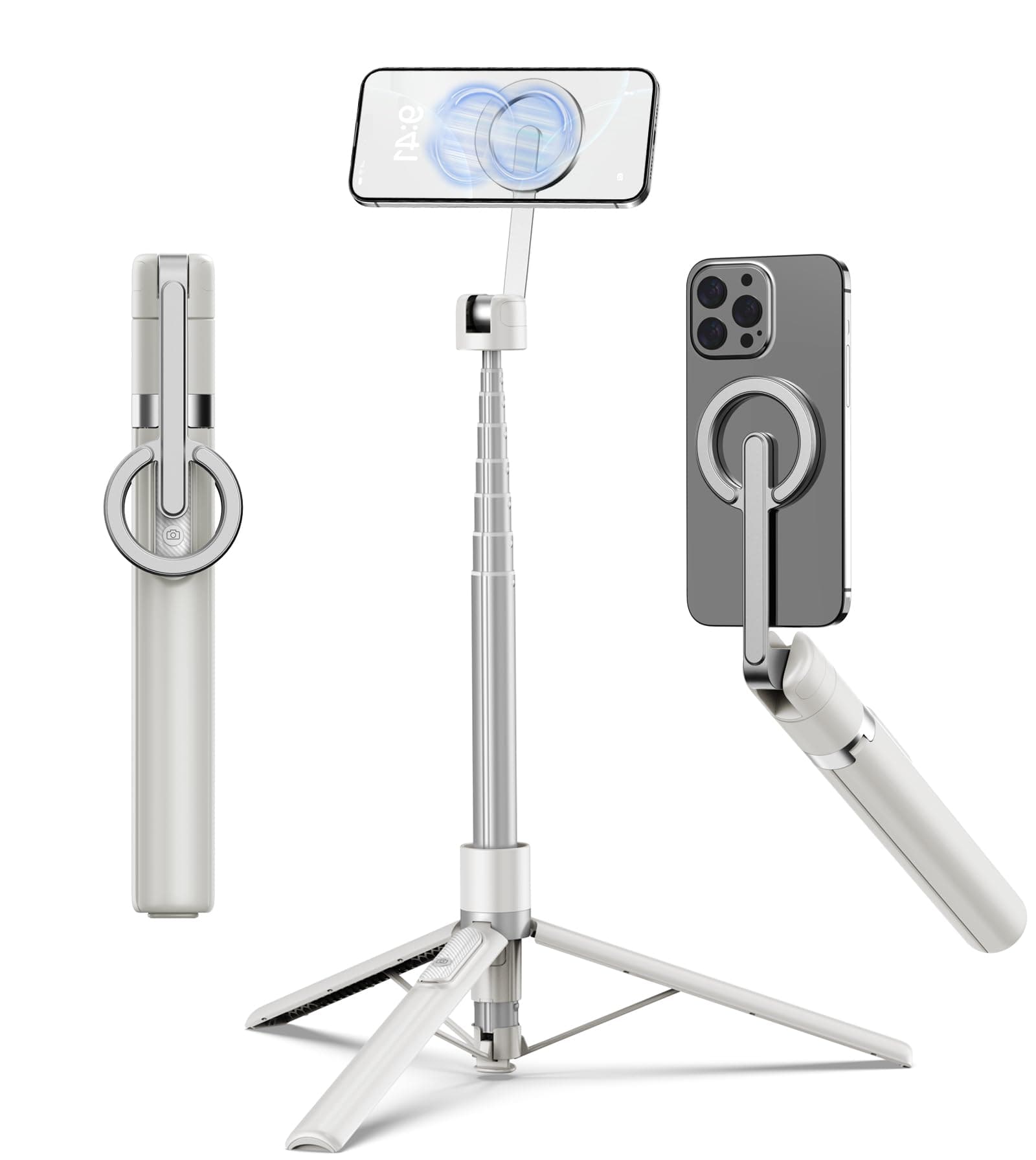 TONEOF 173cm Trípode Magnético para Movil Palo Selfie, Soporte Magnético de Aluminio-Teléfono Giratorio de 360°, Trípode Viaje Retráctil con Anillo Metálico&Control,Kits de Vídeo para Teléfonos