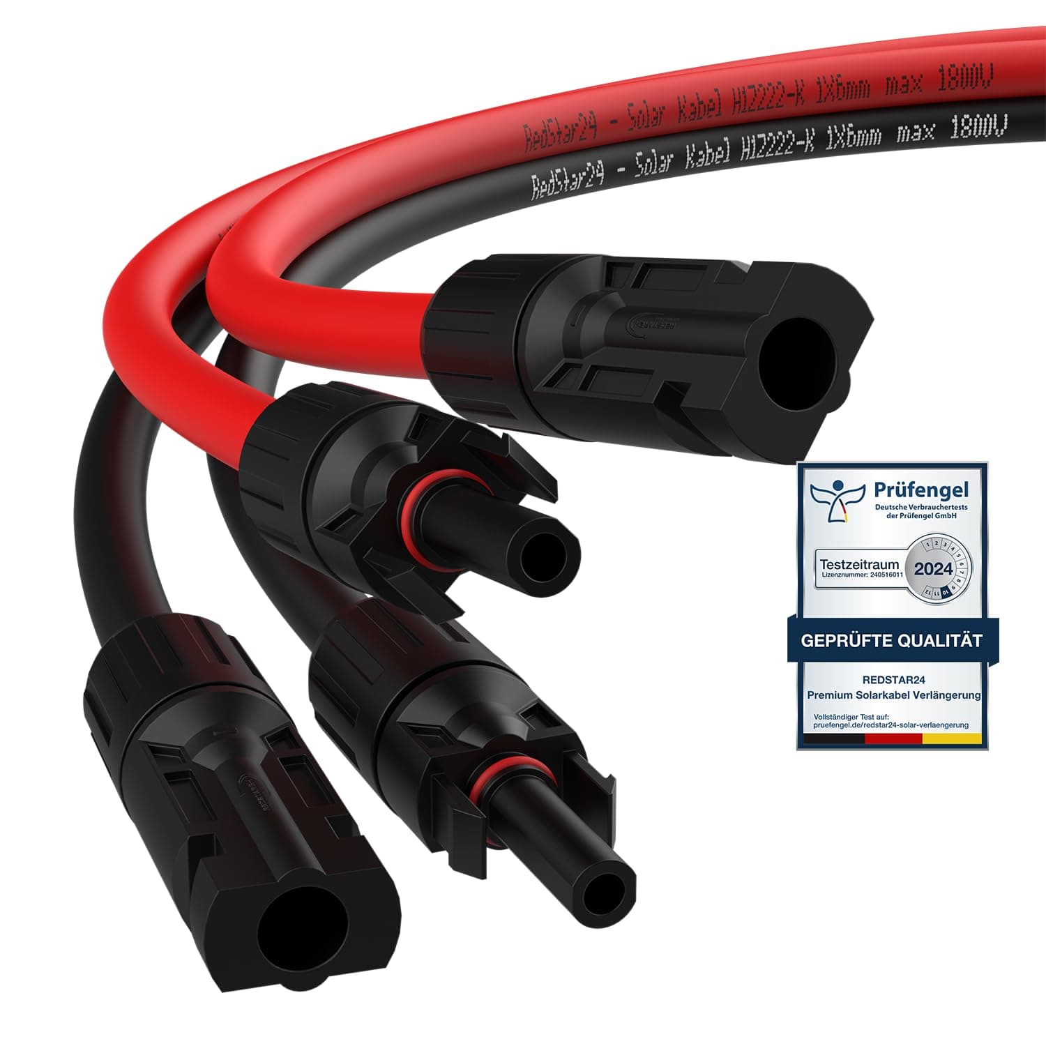 RedStar24 Cable Solar 4mm² - 6mm² - Cable de Extensión para Paneles Solares - 1/2/3/5/10/15/20/25m - IP68, Cable fotovoltaico resistente a los rayos UV, PV Cable de Extensión Solar (4mm² 7,5m)