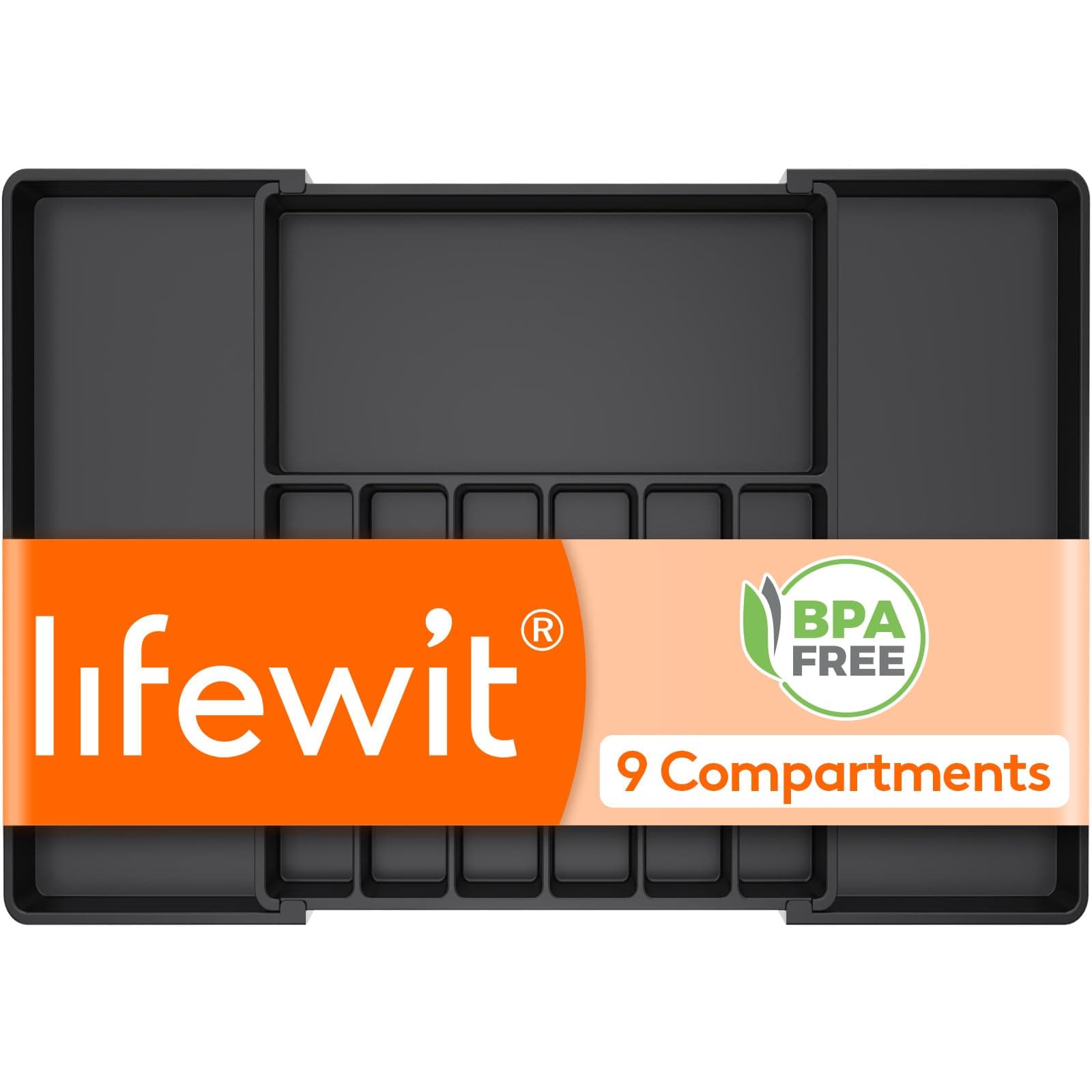 Lifewit Portaposate da Cassetto, Organizer Cucina Espandibile, Porta Posate Regolabile in Resistente Plastica per Cucchiai e Forchette, Profondità 47cm, Largezza 47-84 cm, 1 Pacchi, Nero