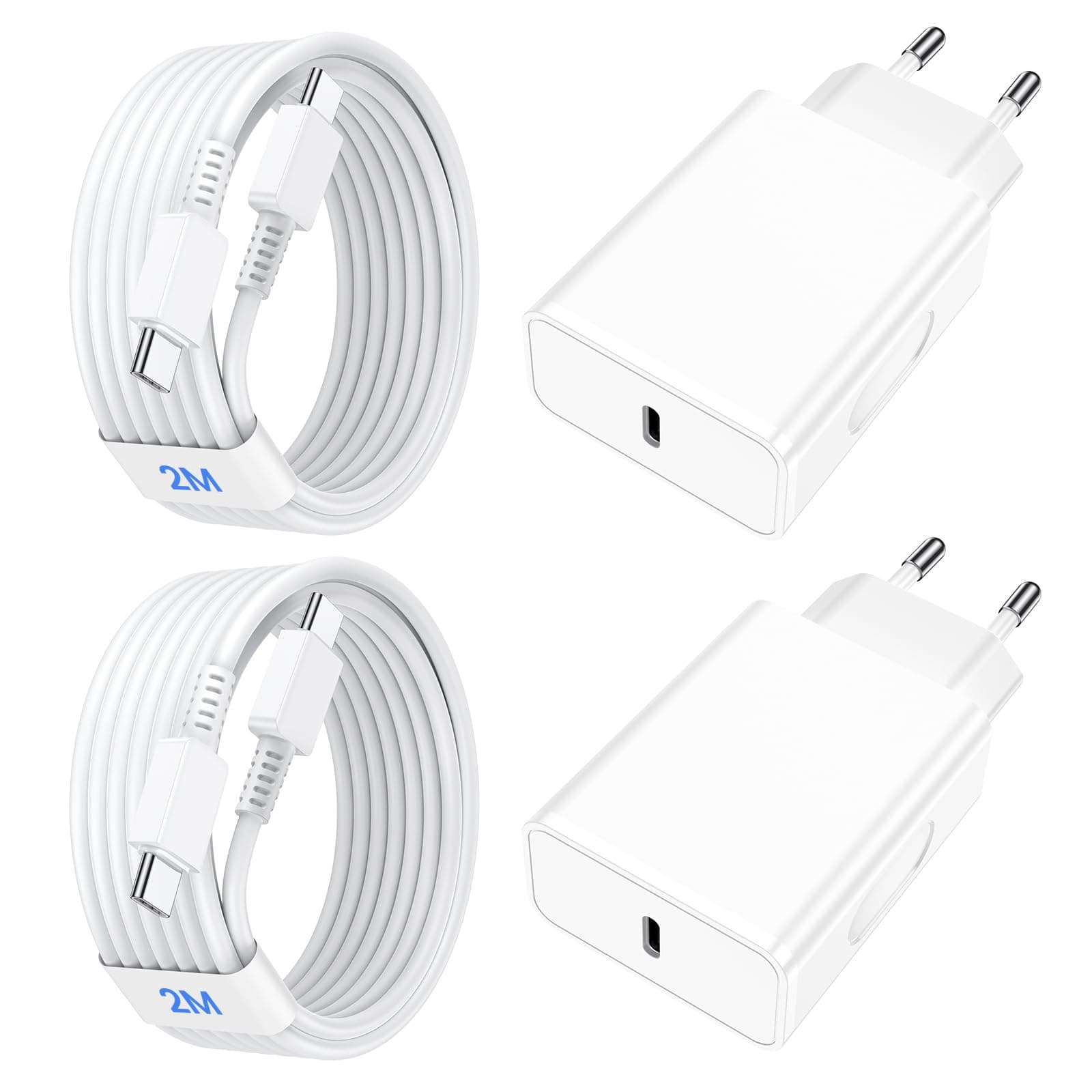 Chargeur Rapide 45W, 2 Pack Chargeur USB C avec Câble de Charge de 2M, Chargeur Ultra Rapide pour Galaxy S26 Ultra/S26/S25 Ultra/S25/S24/S23/S22/S21/S20/S10/S9/S8/A55/A54, Prise Secteur USB C Adapteur
