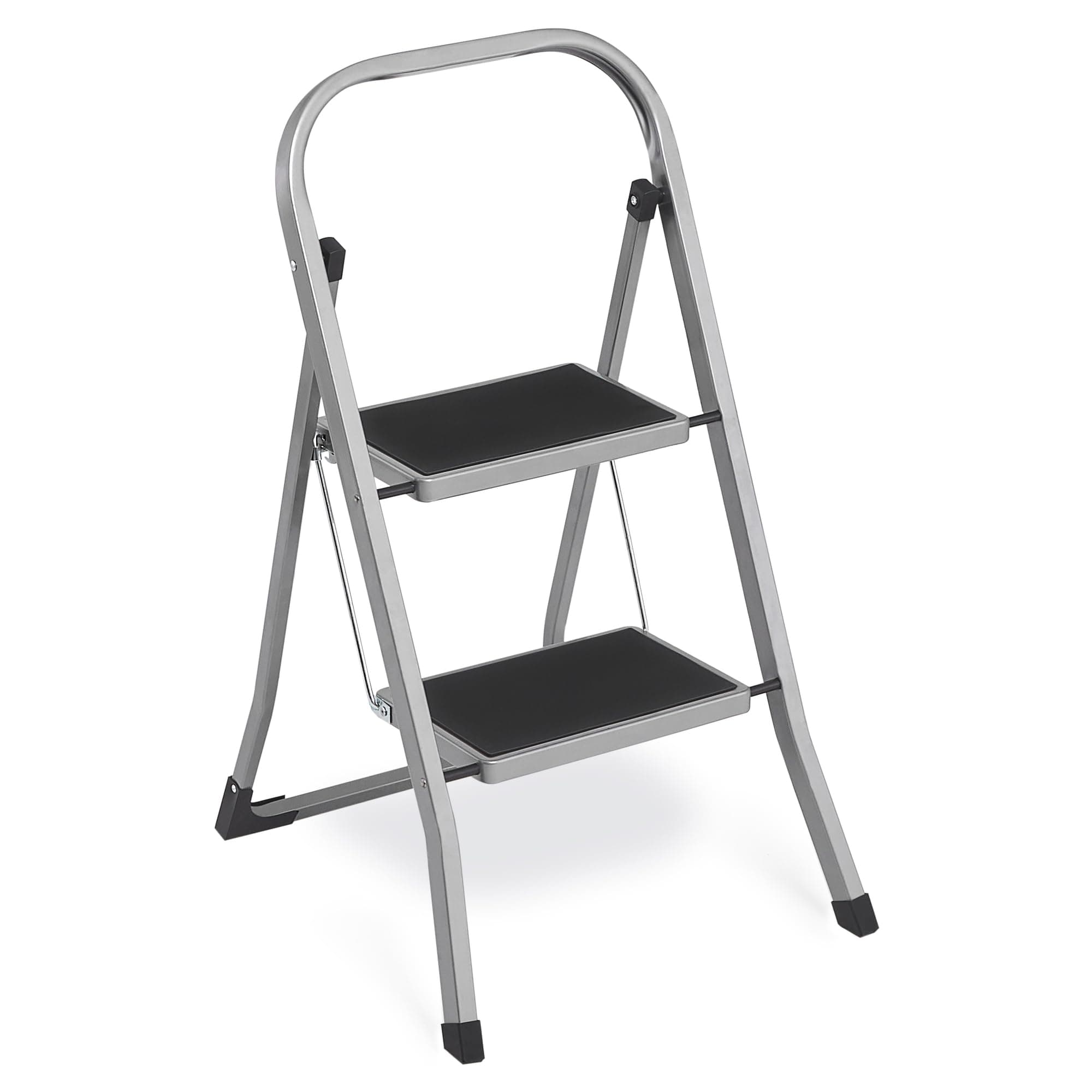 SONGMICS Trittleiter, Leiter mit 2 Stufen, Klapptritt, Klappsicherung, einfach zu verstauen, bis 150 kg belastbar, Taubengrau GSL012G01
