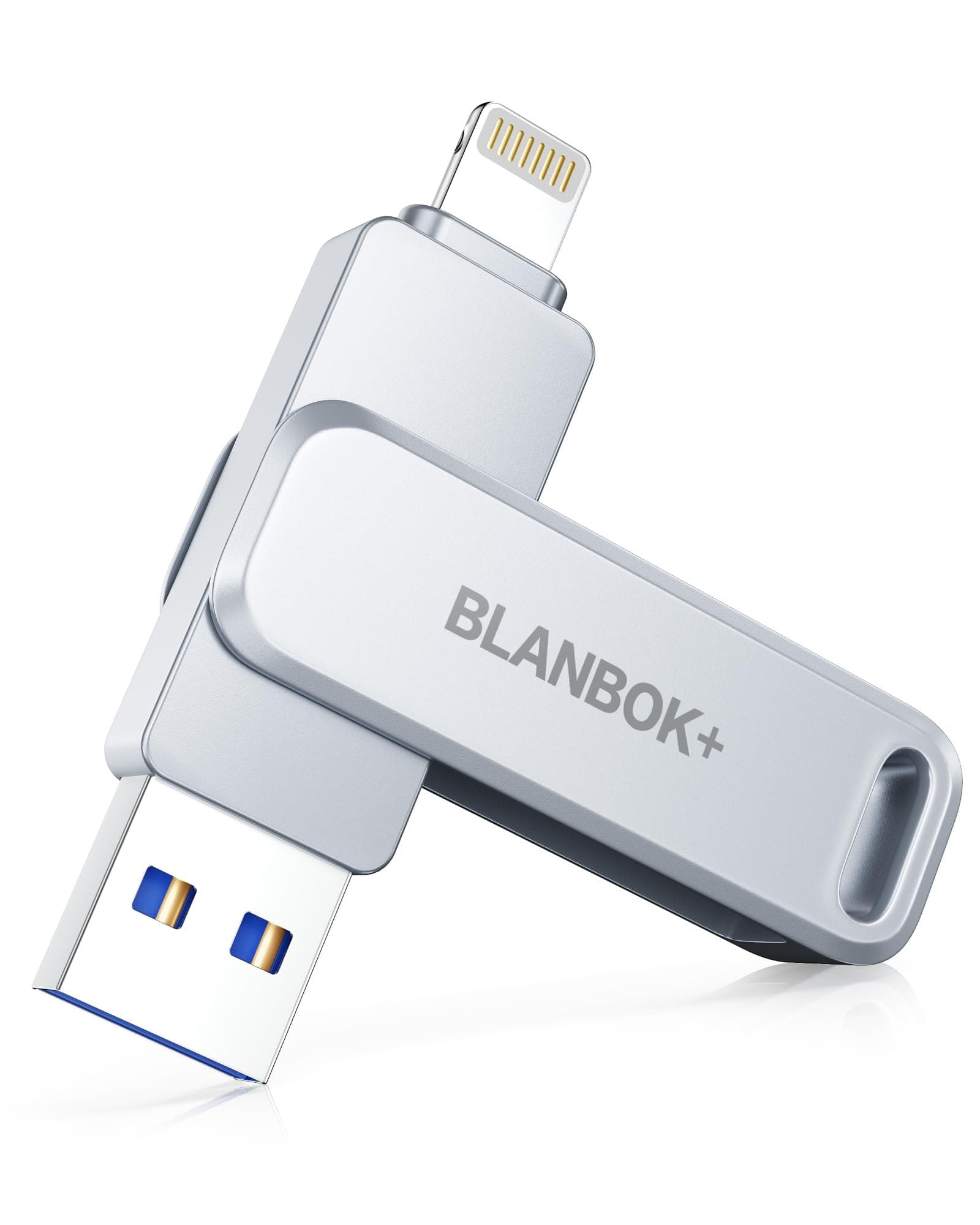 BLANBOK+ 128GB Pendrive para iPhone, Certificación MFI,Pendrive para Phone Pen Drive 3 en 1 Memoria USB con Adaptador Tipo C Externa Photo Stick para iOS, Phone/Pad/Mac/PC/Android