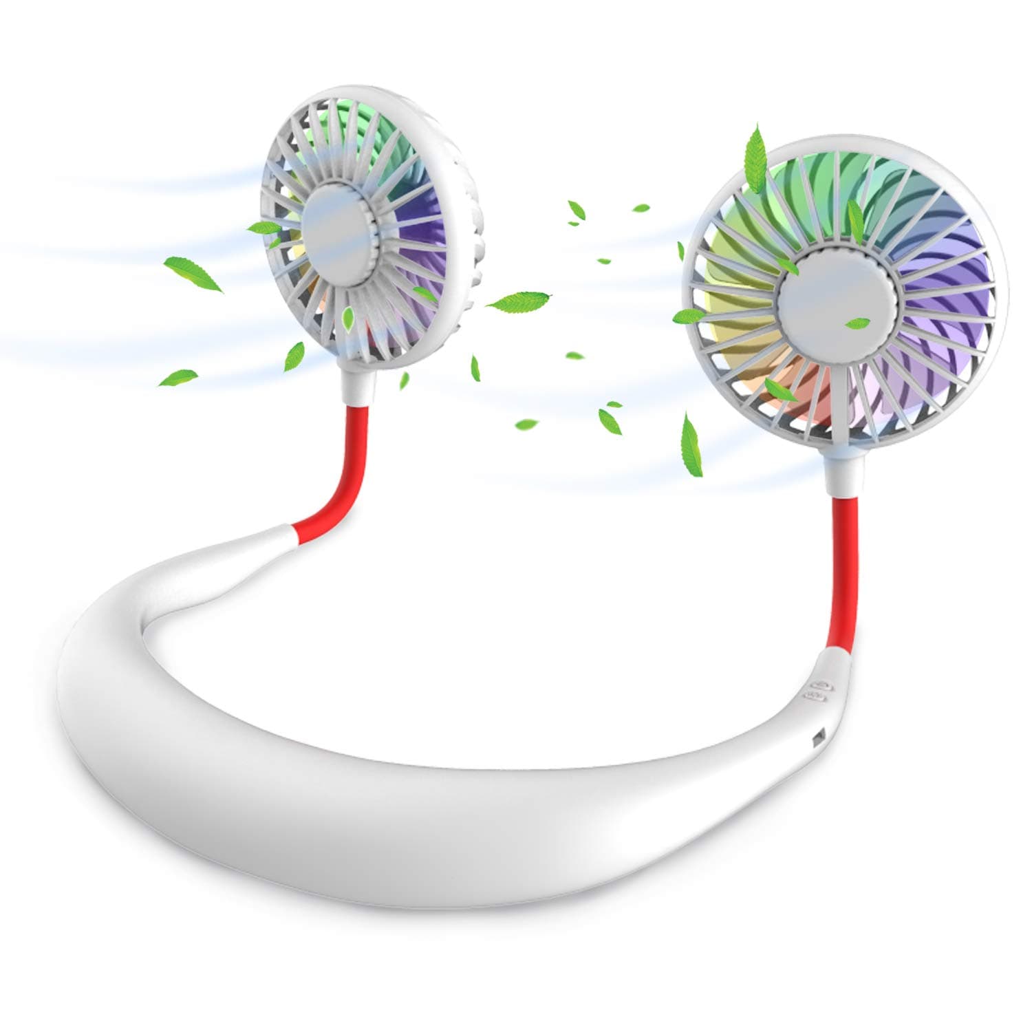 Mini ventilateur de cou portable, mains libres, rechargeable, portable, ventilateur de bureau, ventilateur de collier avec double tête de vent, lumière LED à 3 vitesses, pour voyage, sport, extérieur,