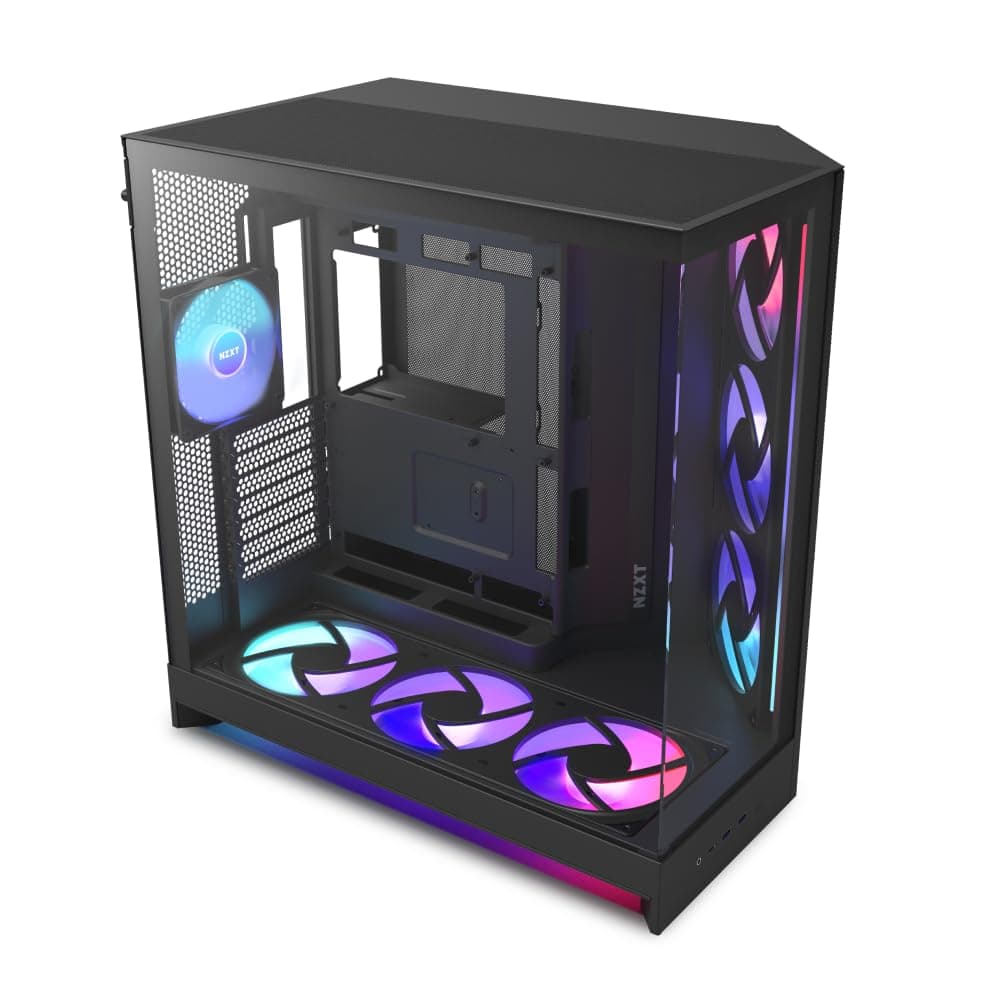 NZXT H9 Flow RGB+ (2025) – Grand boîtier PC ATX Mid-Tower à Double Chambre pour Flux d'air – Comprend 7 Ventilateurs RGB (6 x 140mm, 1 x 120mm) et Un hub de contrôle – Noir