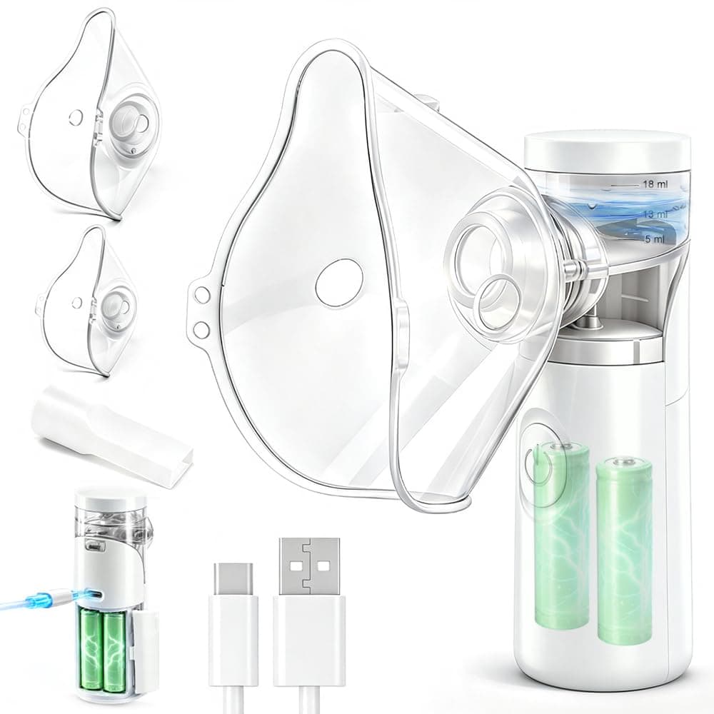 Nebulizador portátil silencioso recargable,atomización y absorción eficientes, adecuados para adultos y niños,accesorios con 2 máscaras y 1 boquilla,uso familiar y viajes (Blanco Luna)