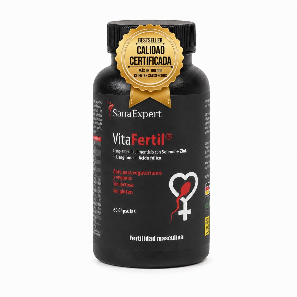 SanaExpert VitaFertil – Complemento Nutricional para Hombres – Con L-arginina, Zinc y Vitaminas Esenciales – 60 Cápsulas – Fabricado en Alemania