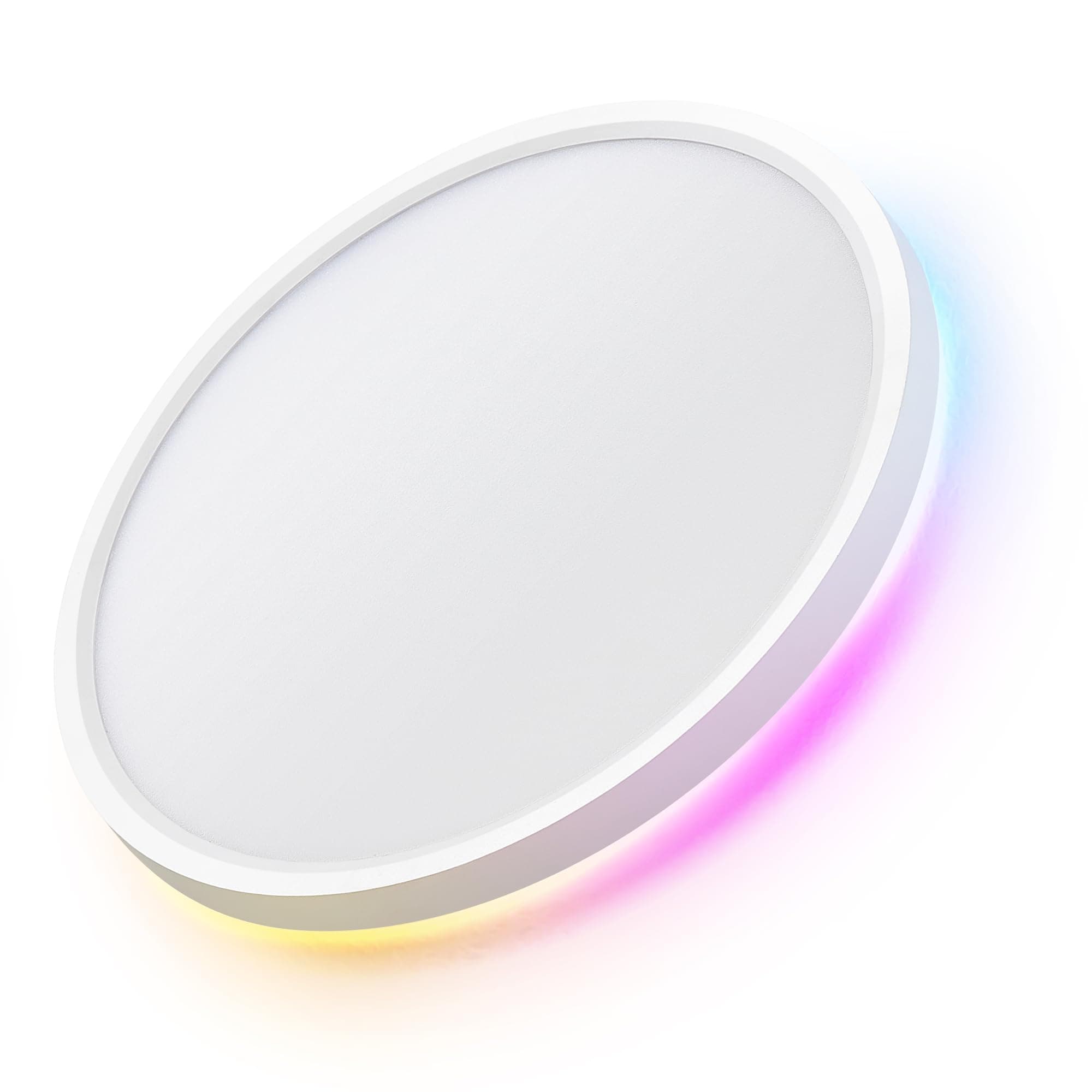 LuminexDesigns Plafón LED Inteligente 24W Regulable con Mando y Control WiFi – Lámpara de Techo Ultrafina con Luz de Fondo RGB, Compatible con Alexa y Google Home, para Salón y Dormitorio