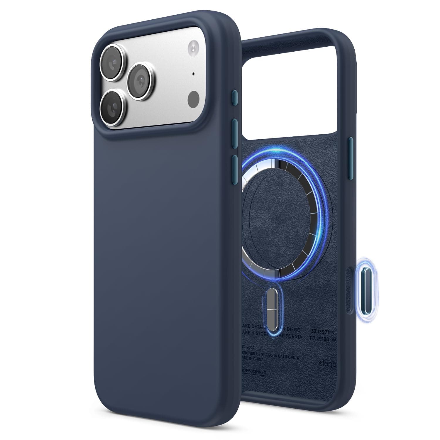 elago Cover Magnetica in Silicone Liquido per iPhone 17 Pro Max (6,9") – Compatibile con MagSafe, Antiurto, Sottile, Finitura Soft-Touch (Indaco Jeans)