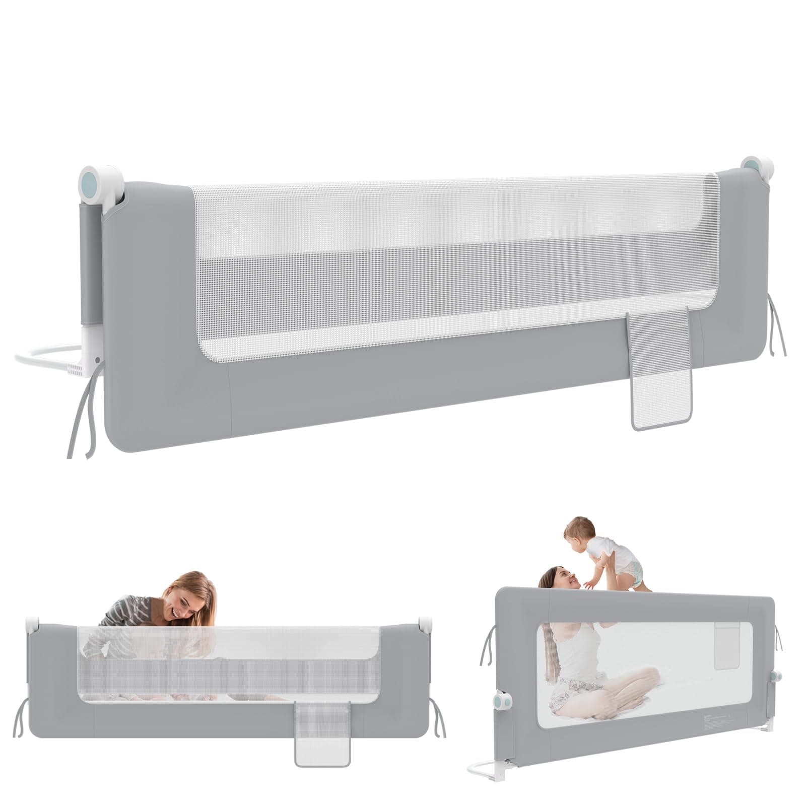 LZQ Zanzariera per letto per bambini, pieghevole, protezione contro le cadute, protezione dal letto, per bambini, protezione contro le cadute (grigio chiaro, 180 cm)