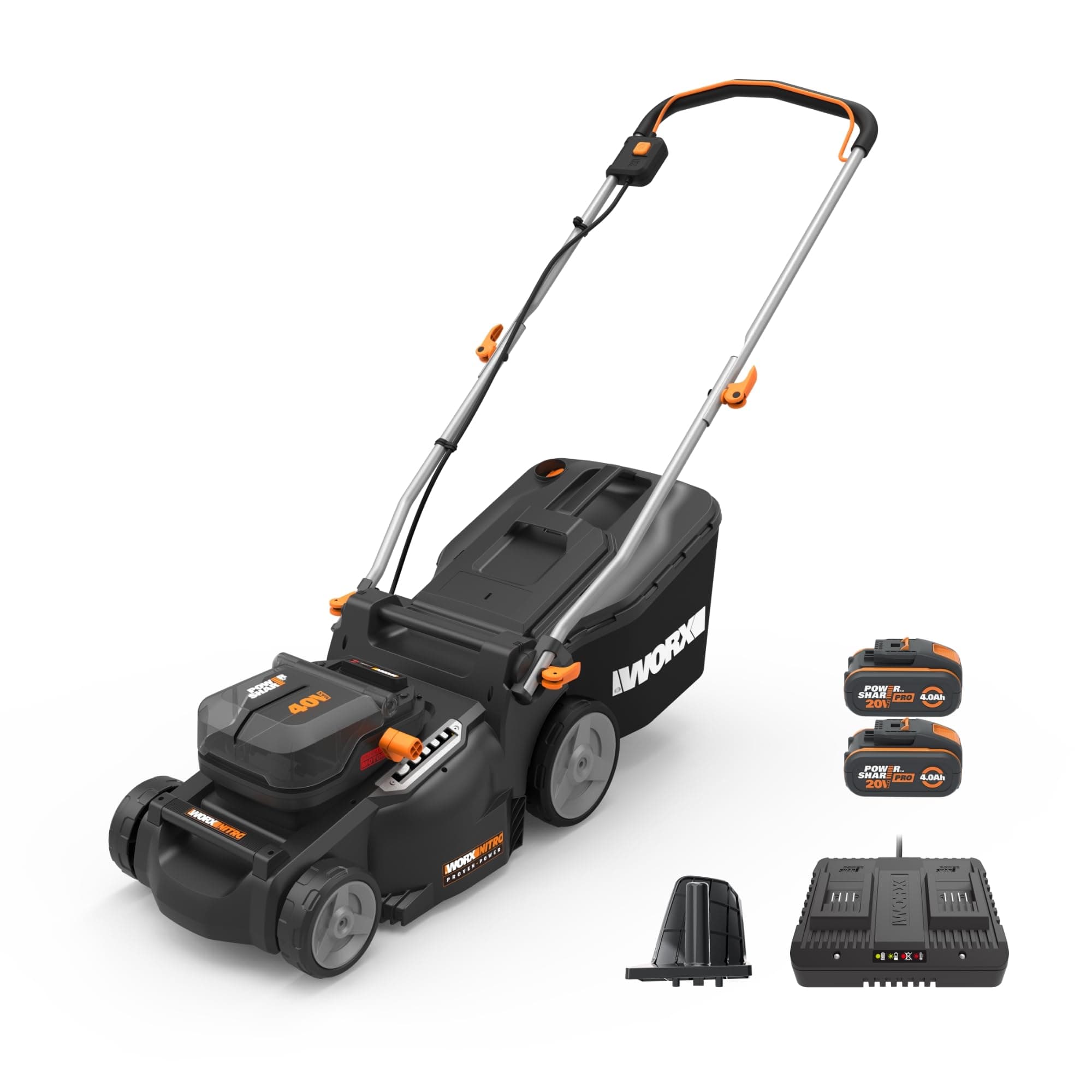 WORX WG737E Cortacésped Nitro 40V Brushless 37cm | Cortacésped inalámbrico 40V Nitro motor brushless, 37cm corte, 6 alturas, saco 40L. Compatible PowerShare WORX.