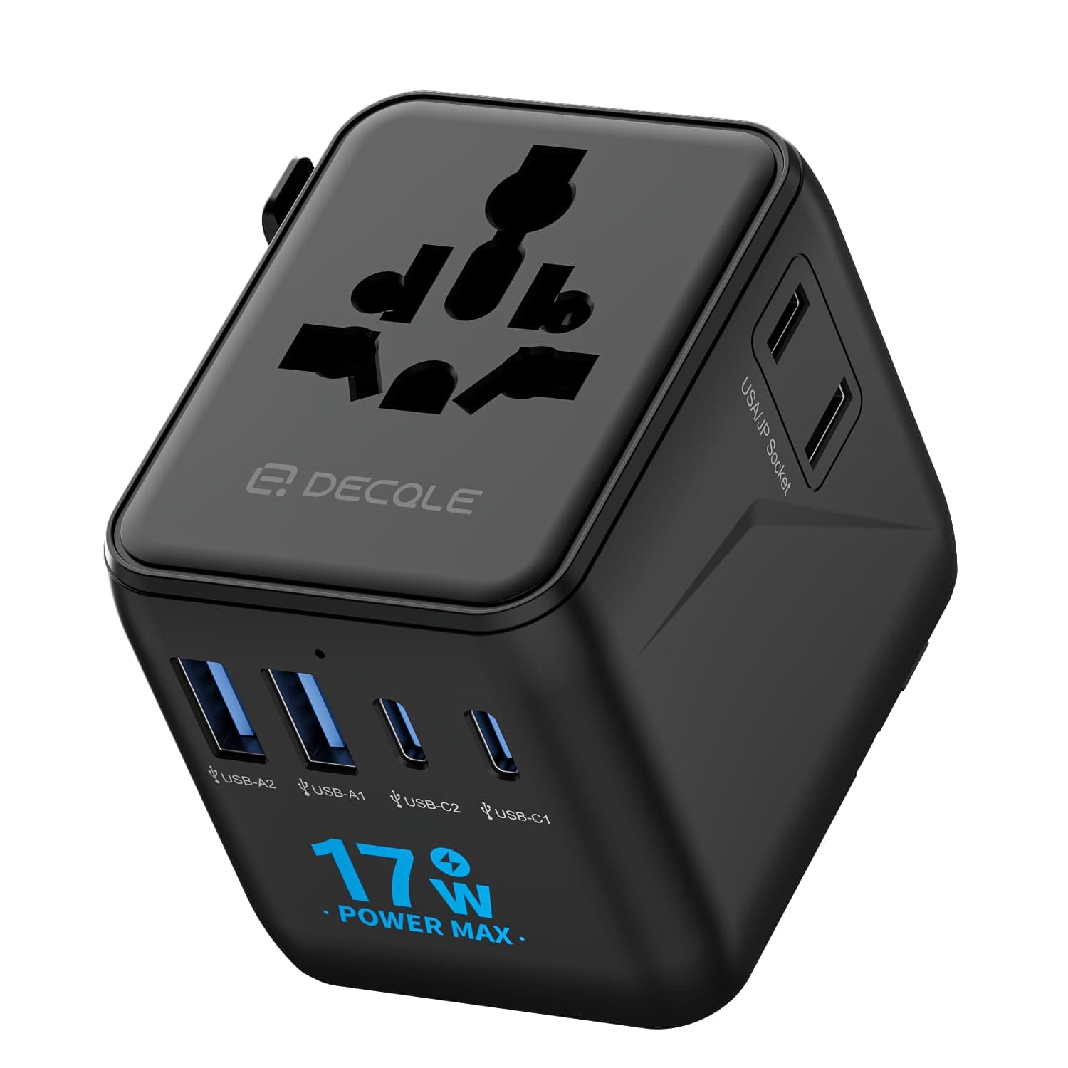 decqle Adattatore Universale da Viaggio, Presa Universale da Viaggio con 2 USB-C e 2 USB-A e 2 AC, Adattatore da Viaggio Italia Inghilterra Germania America Australia e 224+ Paese(Nero)