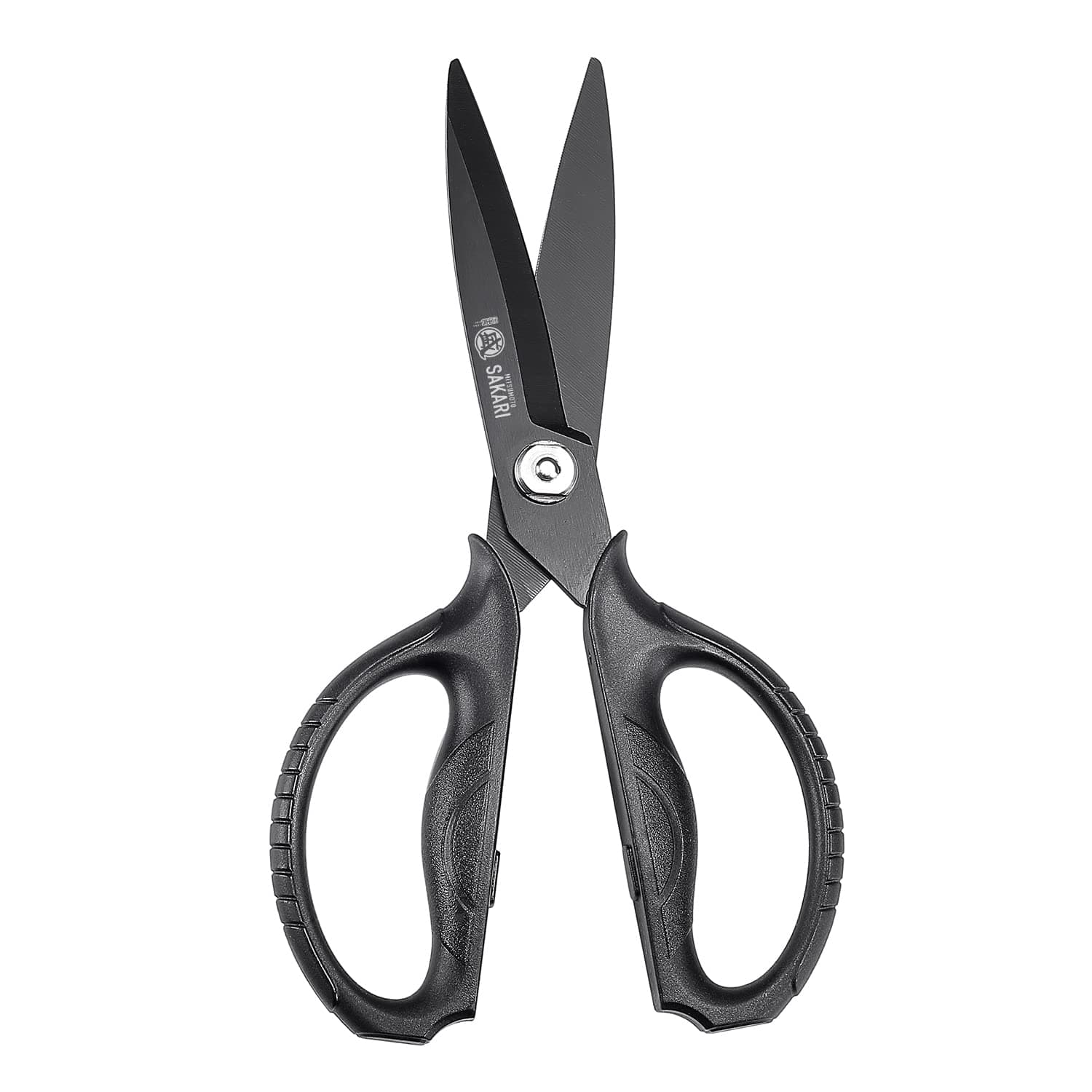 MITSUMOTO SAKARI Forbici da Cucina Giapponesi per Tutti Gli Usi | Forbici da Cucina Pesanti Placcate in Titanio Nero, Forbici Multiuso da Cucina e per Erbe, Micro Seghettate