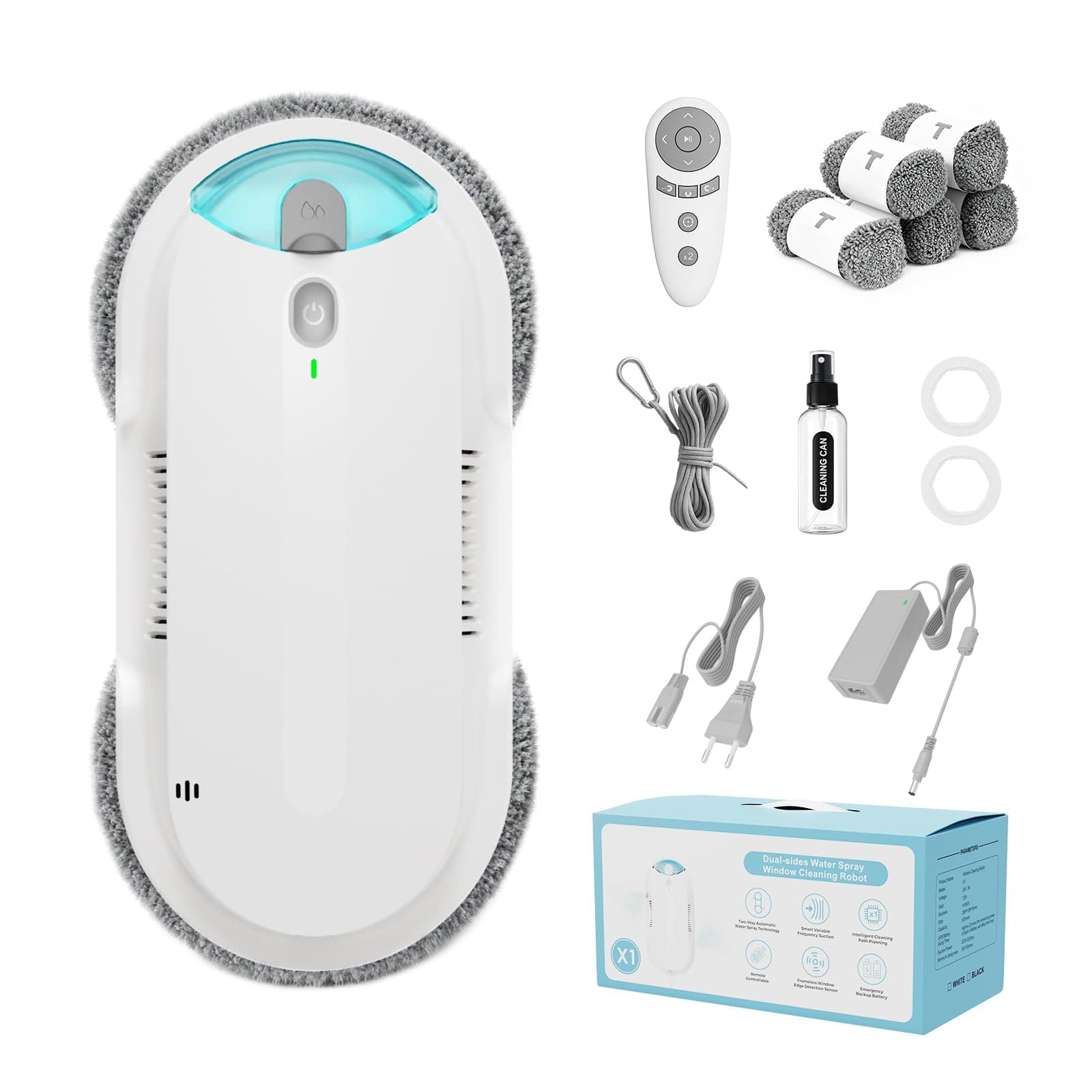 HIXZAP X1 Robot Nettoyeur de Vitres avec Spray Ultrasonique Bidirectionnel, Double hélice4800-6400pa,Réservoir 85ml, Détection des Bords, Navigation Intelligente, pour Fenêtres et Miroirs (Blanc)