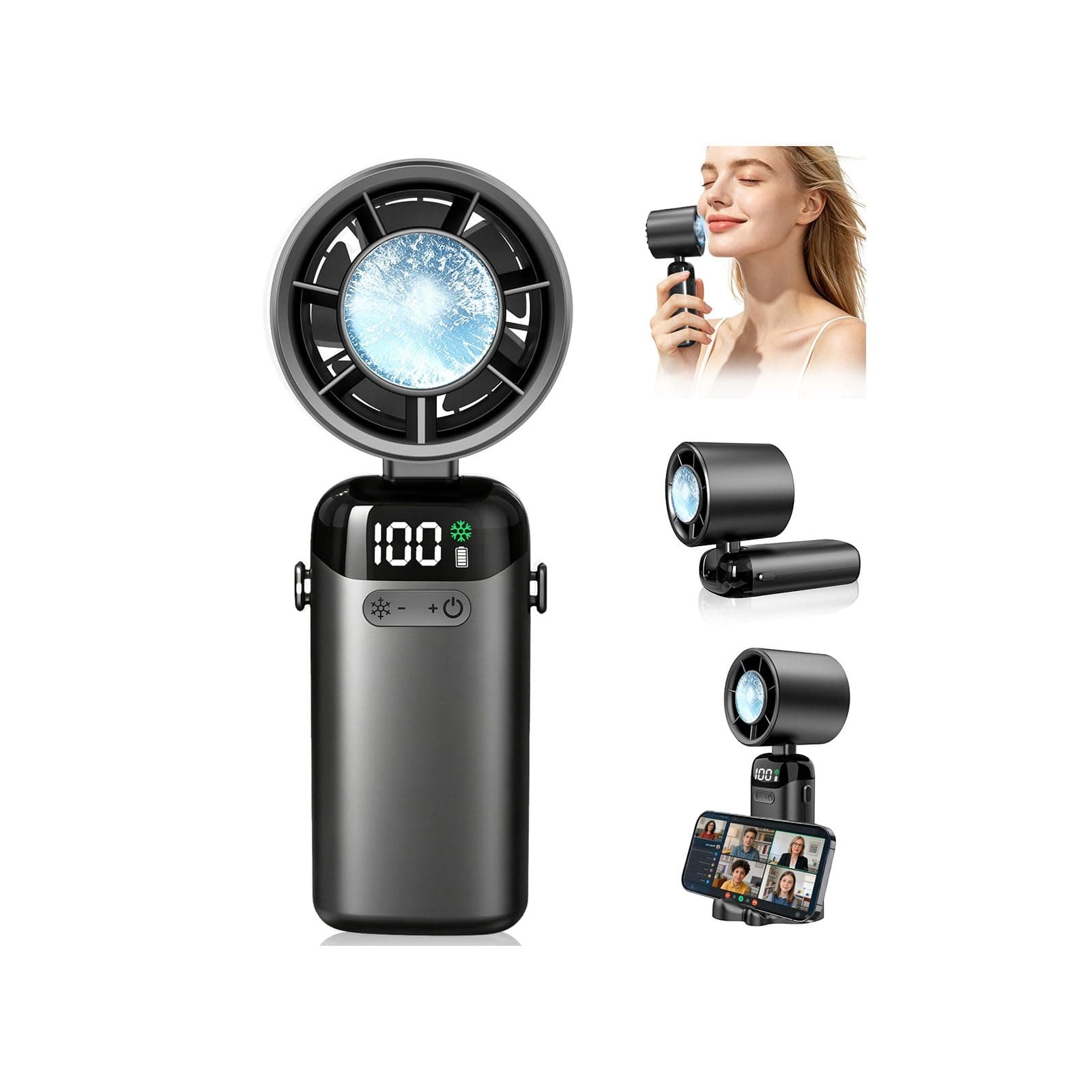 DDKJ Ventilateur Portable avec Plaque Refroidissement Semi-conducteur, Turbo 199 Vitesses|Batterie 4000mAh|Max 13 Heures| Écran LED Batterie & Vitesses, Fraîcheur Tout l'Été pour Voyage En Plein Air