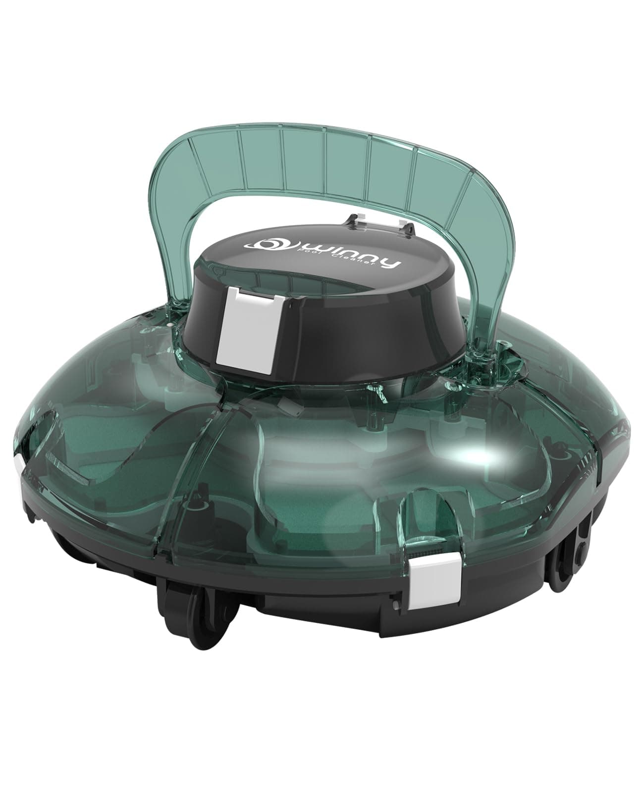 WINNY POOL CLEANER Winny 200 Limpiafondos Piscina, Inalámbrico Robot Limpiafondos Piscina, 75Min Autonomía, Piscinas Desmontables 60m², Doble Filtración,Estacionamiento Auto(Transparente Verde Blanco)