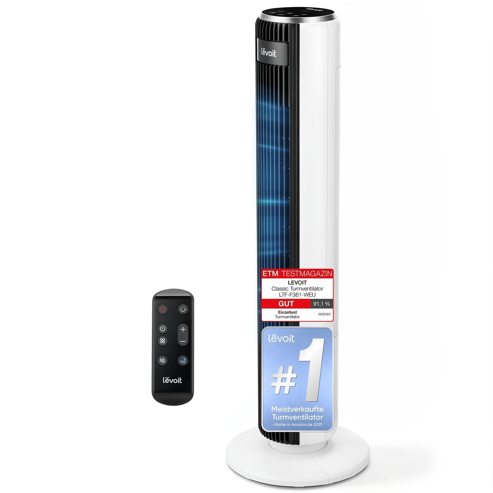 Levoit-Turmventilator mit Fortschrittlichem Schlafmodus-Ventilator leise 12Std Timer 4 Modi 5 Geschwindigkeiten-Automatikbetrieb mit Sensor-Oszillation Tower Fan mit Fernbedienung Weiß 92CM