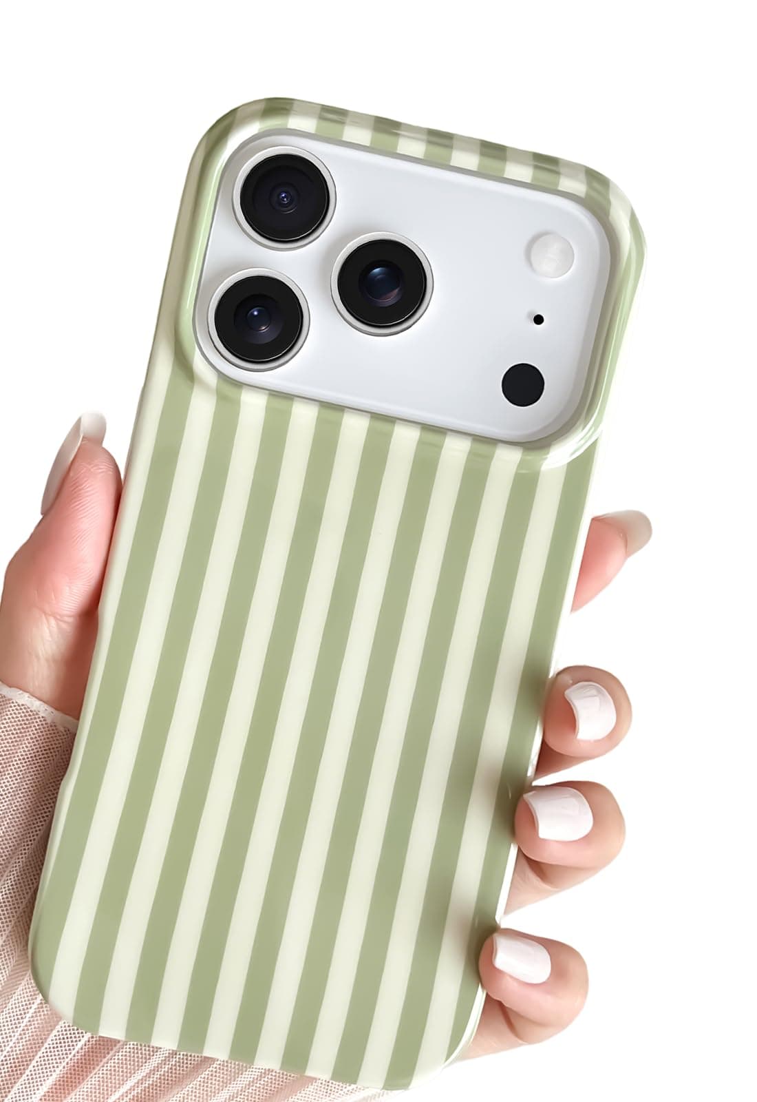 SmoBea Coque pour iphone 17 Pro Max, Olie Coque rayée, Fine et résistante aux Chocs, en TPU Souple, pour Femmes et Filles, élégante et stylée, Vert Sauge