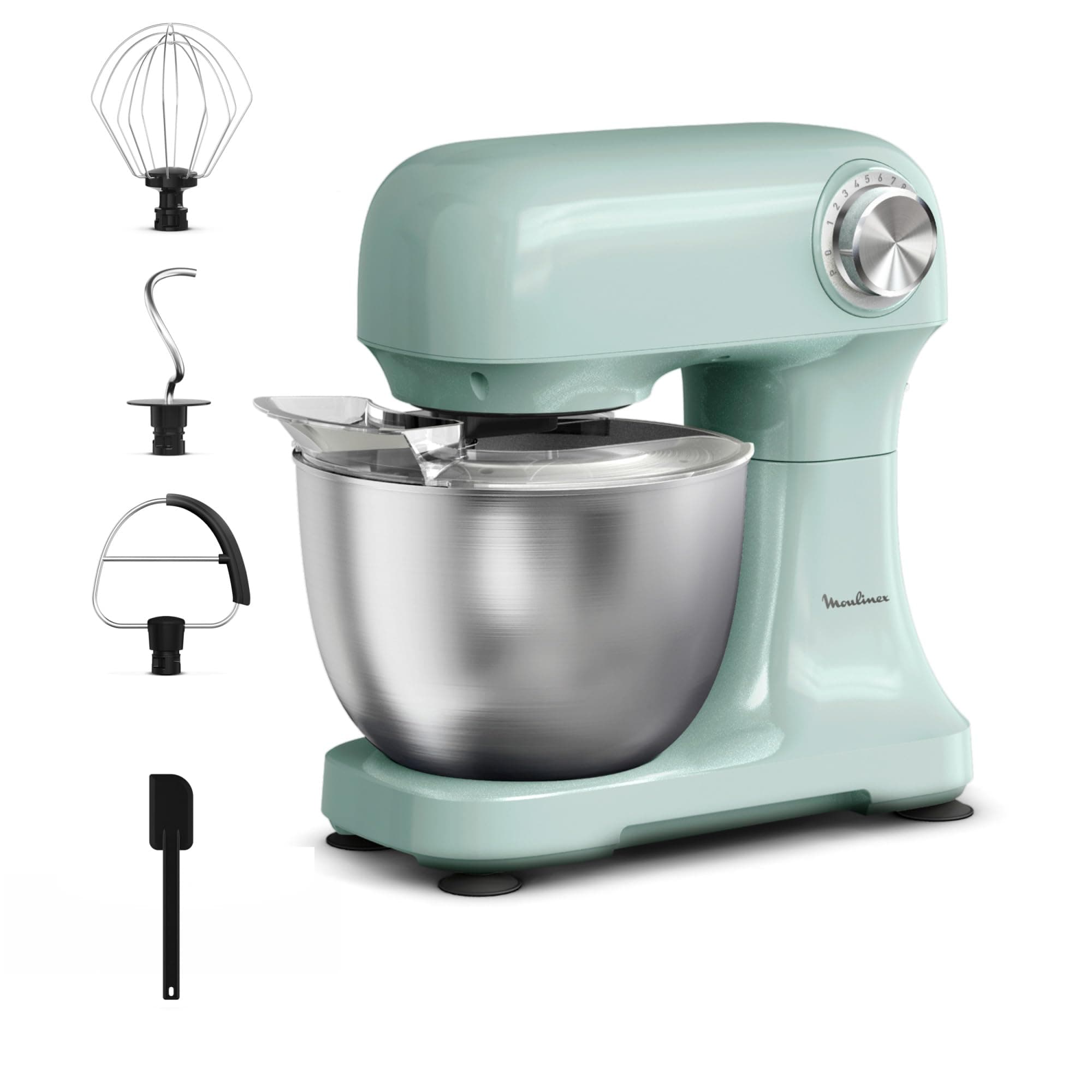 Moulinex - Bake Simple Robot Pâtissier compact fouet, batteur et crochet | Robot pâtissier pour fouetter - Battre et pétrir vos pâtes - Idéal pour réaliser gâteaux - Pains et pizzas en cuisine