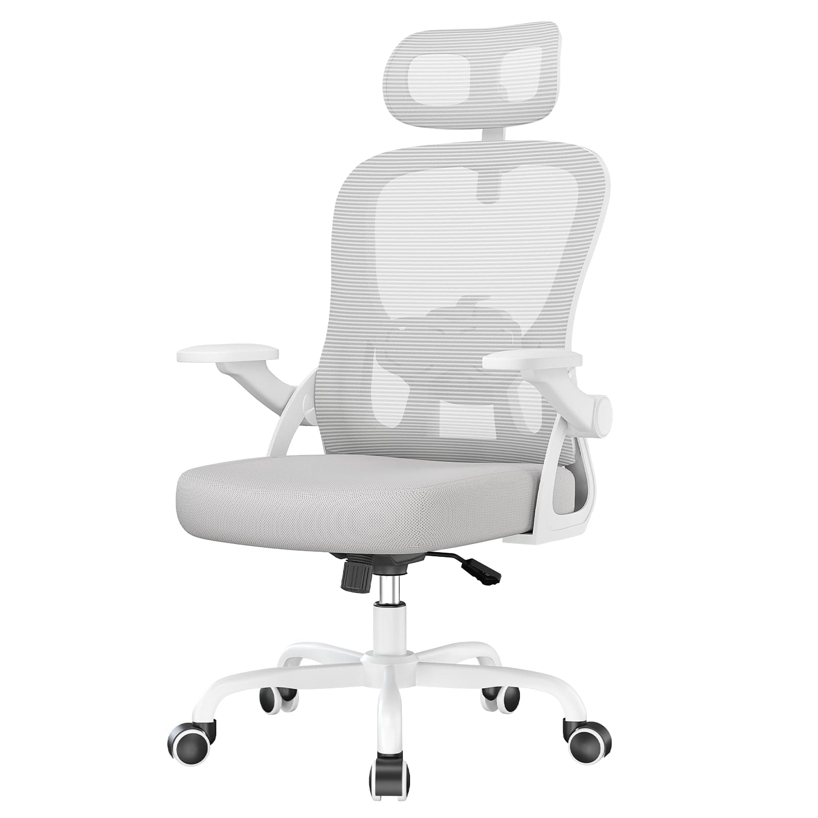 rattantree Silla Escritorio Ergonómica con Ajustable Respaldo| Gris| | Silla de Oficina con Respaldo Malla Transpirable | Altura Regulable | Reposacabezas| Adecuado Oficina y Hogar| 110kg
