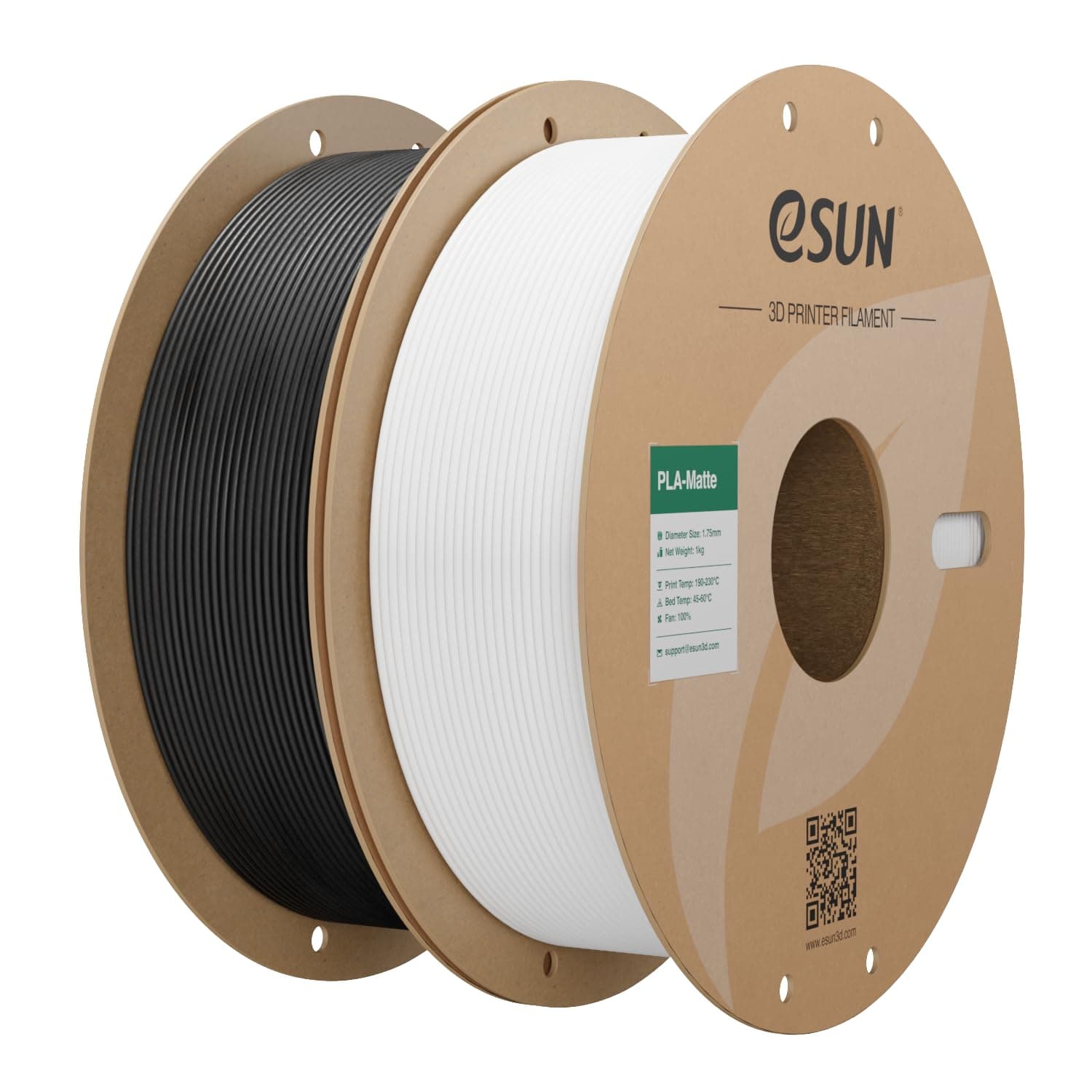 eSUN Amélioré PLA Mat Filament 1.75mm, Imprimante 3D Filament PLA Matte, 1KG par Bobine,2 Bobines de Filament d'impression 3D pour Imprimante 3D, Noir Profond+Blanc Laiteux