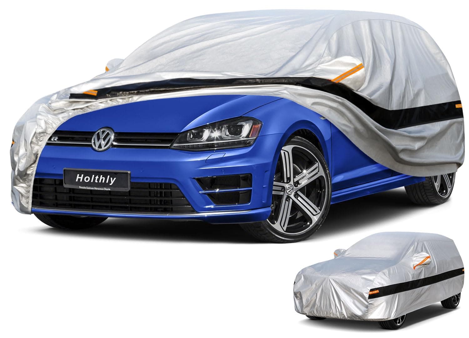 Holthly 10 Schichten Autoabdeckung 100% Wasserdicht, Auto Abdeckplane für Vollgarage Regen Sonne Staub UV Schutz. Passend per auto per Ford Focus, BMW 1er, Audi A3. Autogarage Silbrig C3
