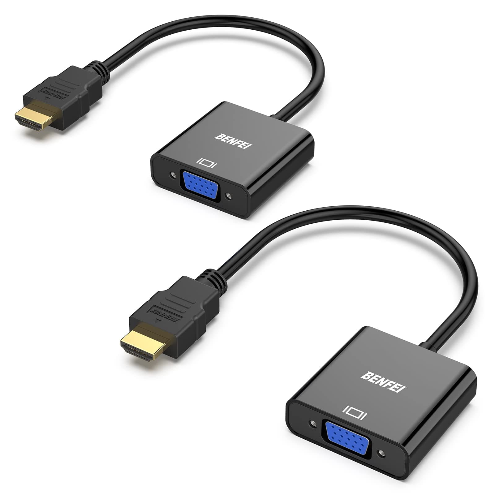 BENFEI - Set di 2 adattatori da HDMI a VGA (da maschio a femmina) per computer, desktop, laptop, PC, monitor, proiettore, HDTV, Chromebook, Raspberry Pi, Roku, Xbox e More, colore nero