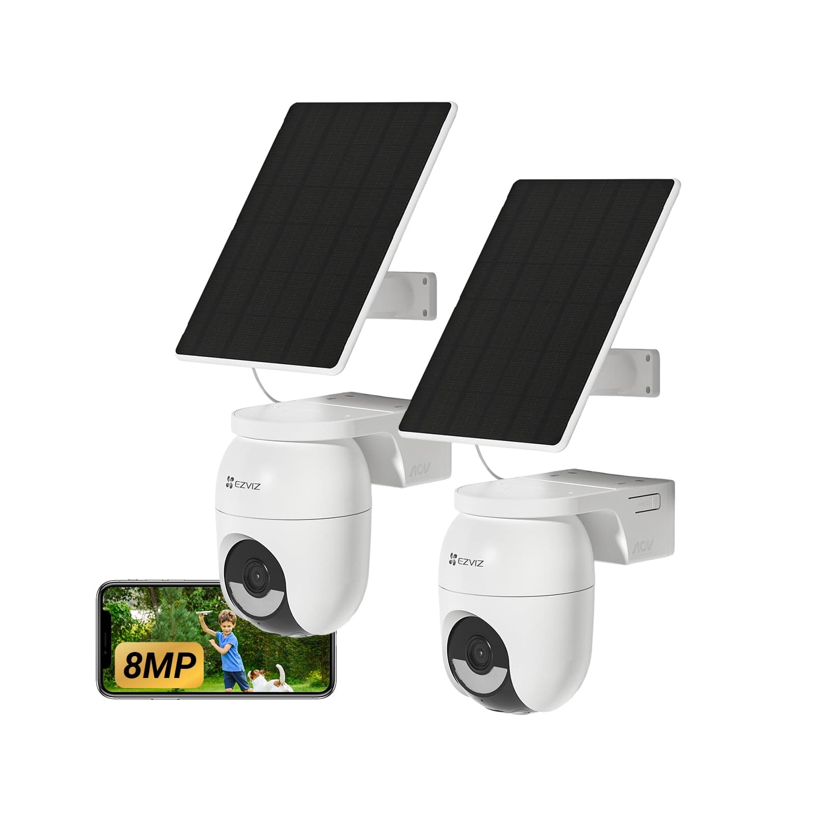 EZVIZ 4K Caméra Extérieure sans Fil avec Mode AOV, Caméra Solaire Exterieur PT avec Détection de Personnes et de Véhicules, Vision Nocturne Couleur & Défense Active, WiFi 6, CB8 Lite 8MP Kit 2 PK
