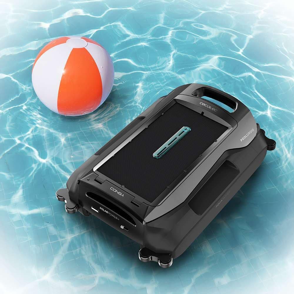 Cecotec Robot Nettoyeur de Piscine pour Surface et Ligne d’Eau Conga Pooldroid AquaSkater. Recharge Solaire, Autonomie 16h, Panier de 4,5L et Filtre de 187,5 μm, Navigation par Capteurs Ultrasoniques.