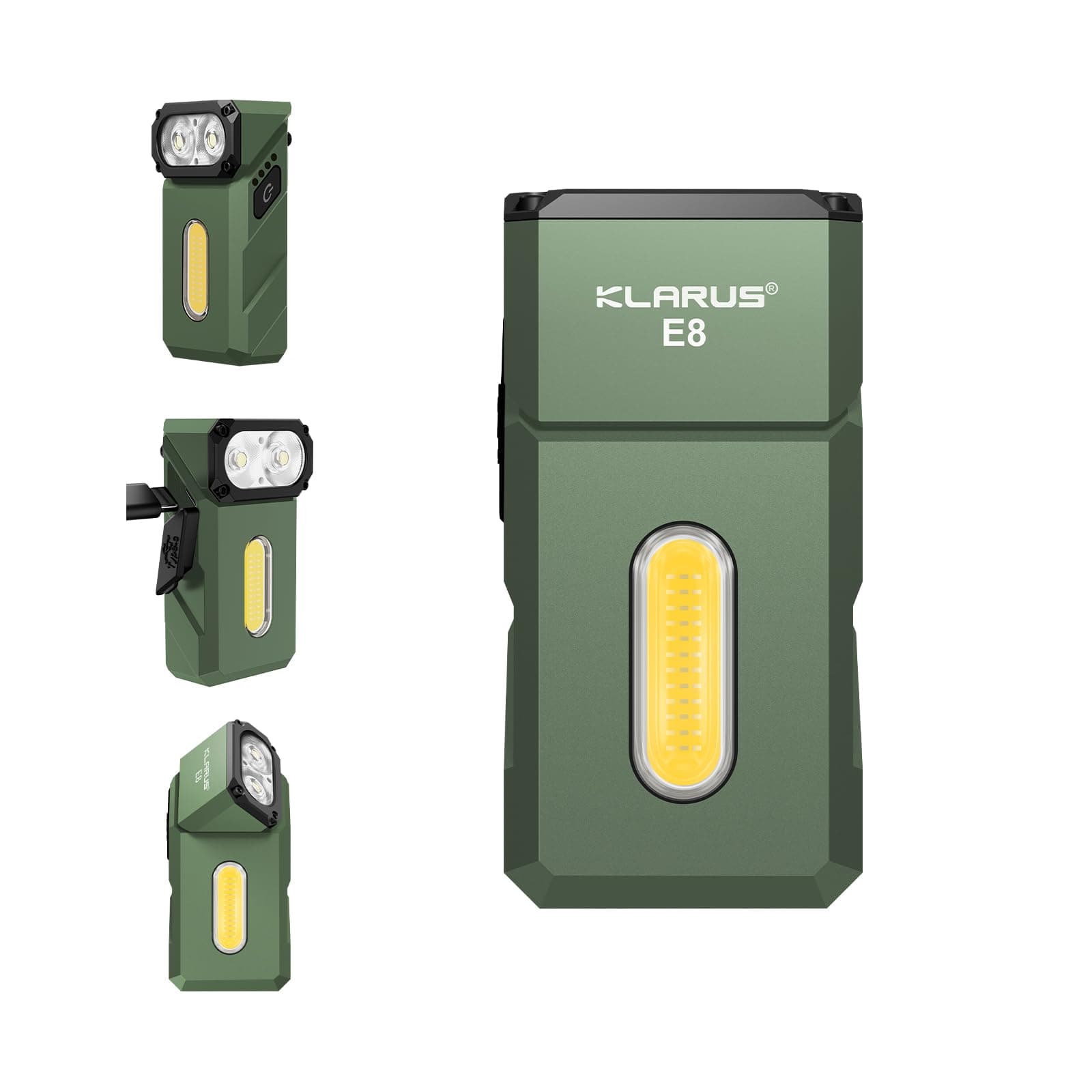 KLARUS E8 EDC Lampe de poche rechargeable,système triple lumière 1 000 lumens, tête pivotante à 180 °, design compact tout en métal avec aimant et clip de poche, lampe de travail étanche IPX6