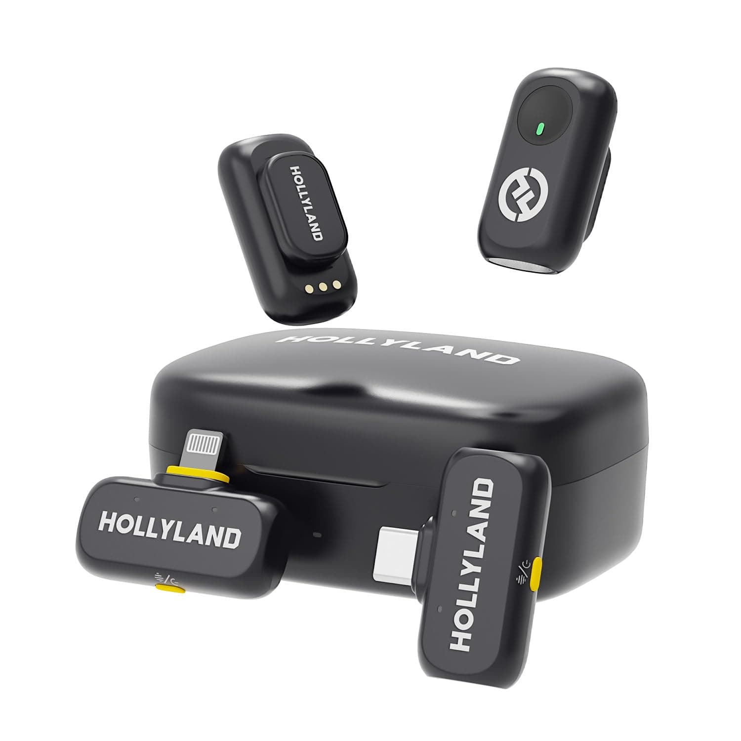 Hollyland Lark A1 Combo - Mini micrófono inalámbrico para iPhone y Android (2 TX + USB-C RX + Lightning RX + Estuche de Carga), micrófono magnético para Youtube, TikTok, podcasts y Vlogs (Negro)